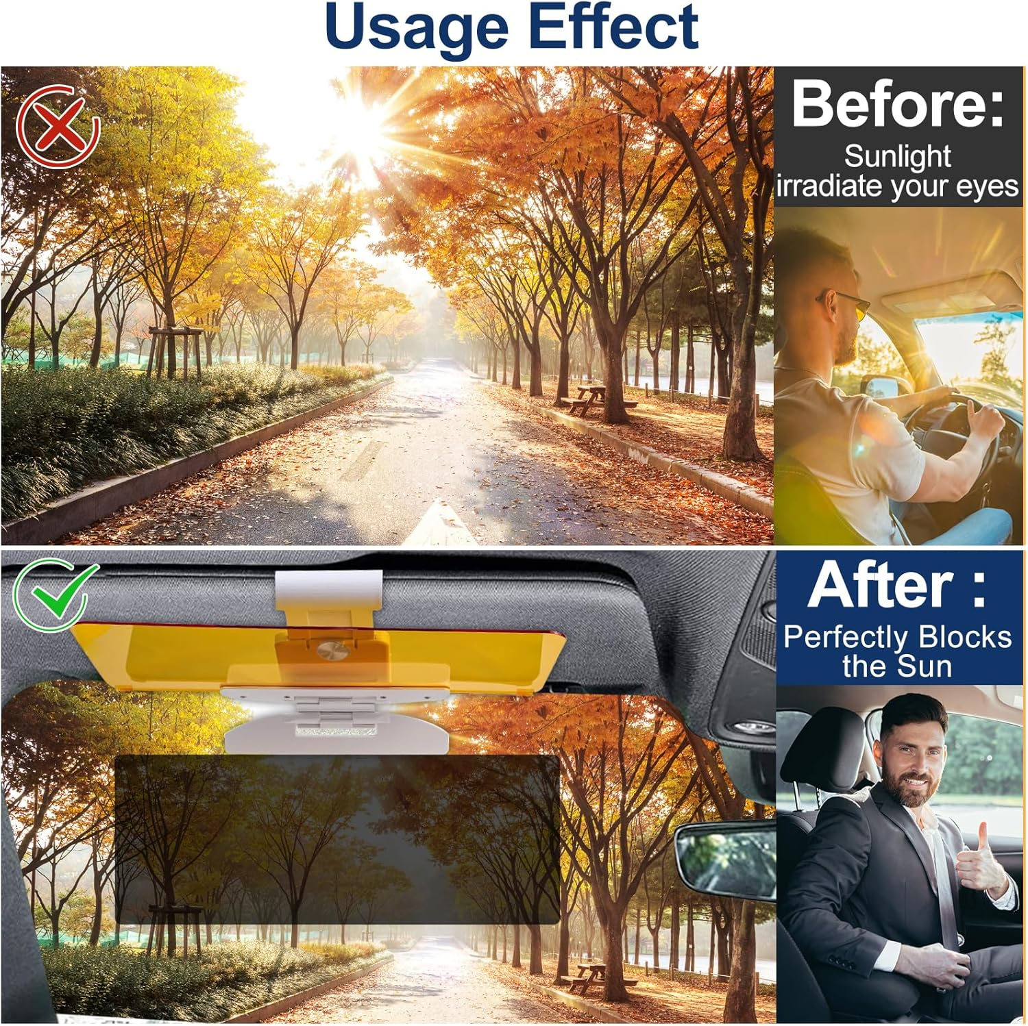Car Window Sunshade, Upgrade Anti-Glare Polarized Day & Night Vision Sun Visor Protector Extender, 2-In-1 Universal Car Anti-Dazzle Sun Blocker from Glare/Uv Ray/Stray Light image number 5