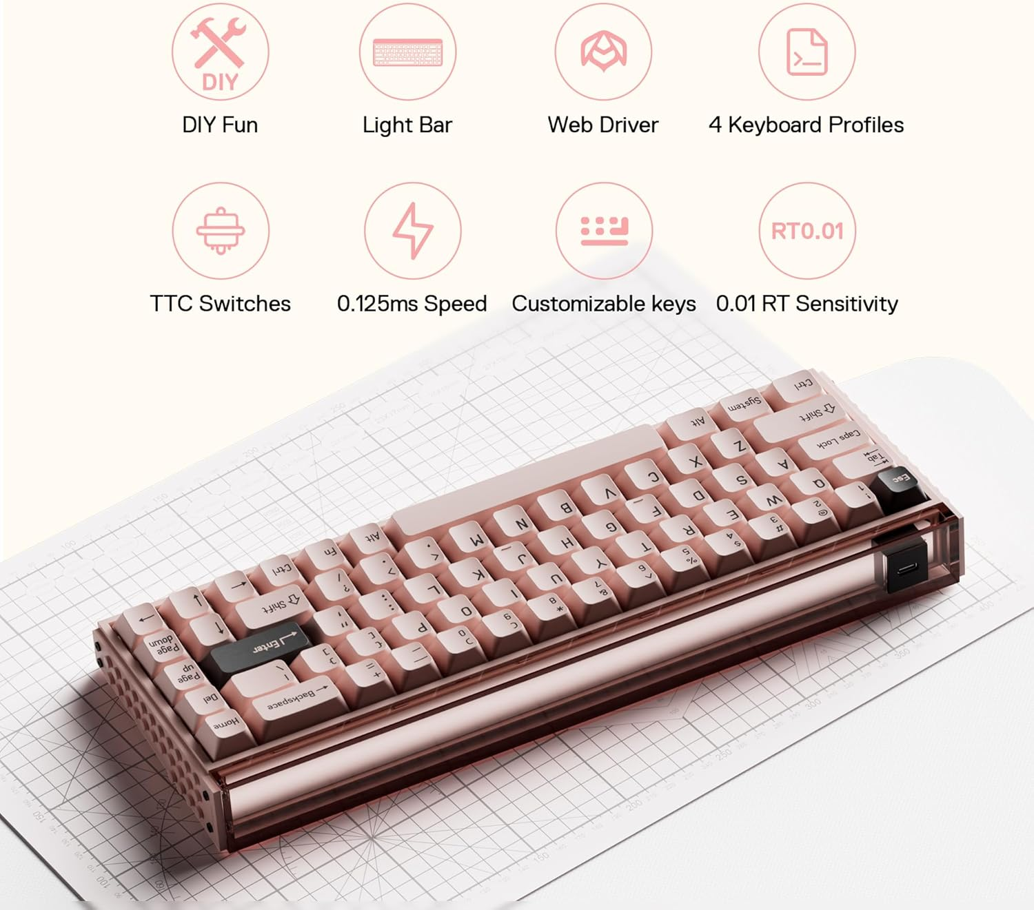 Melgeek MADE68 Pro Wired Keyboard, Hall Effect Magnetic Switch Gaming Keyboard, 65% Compact Rapid Trigger, Hot-Swappable, RGB Snap Tap & Adjustable Actuation, Online HIVE Custom (Pink) image number 4