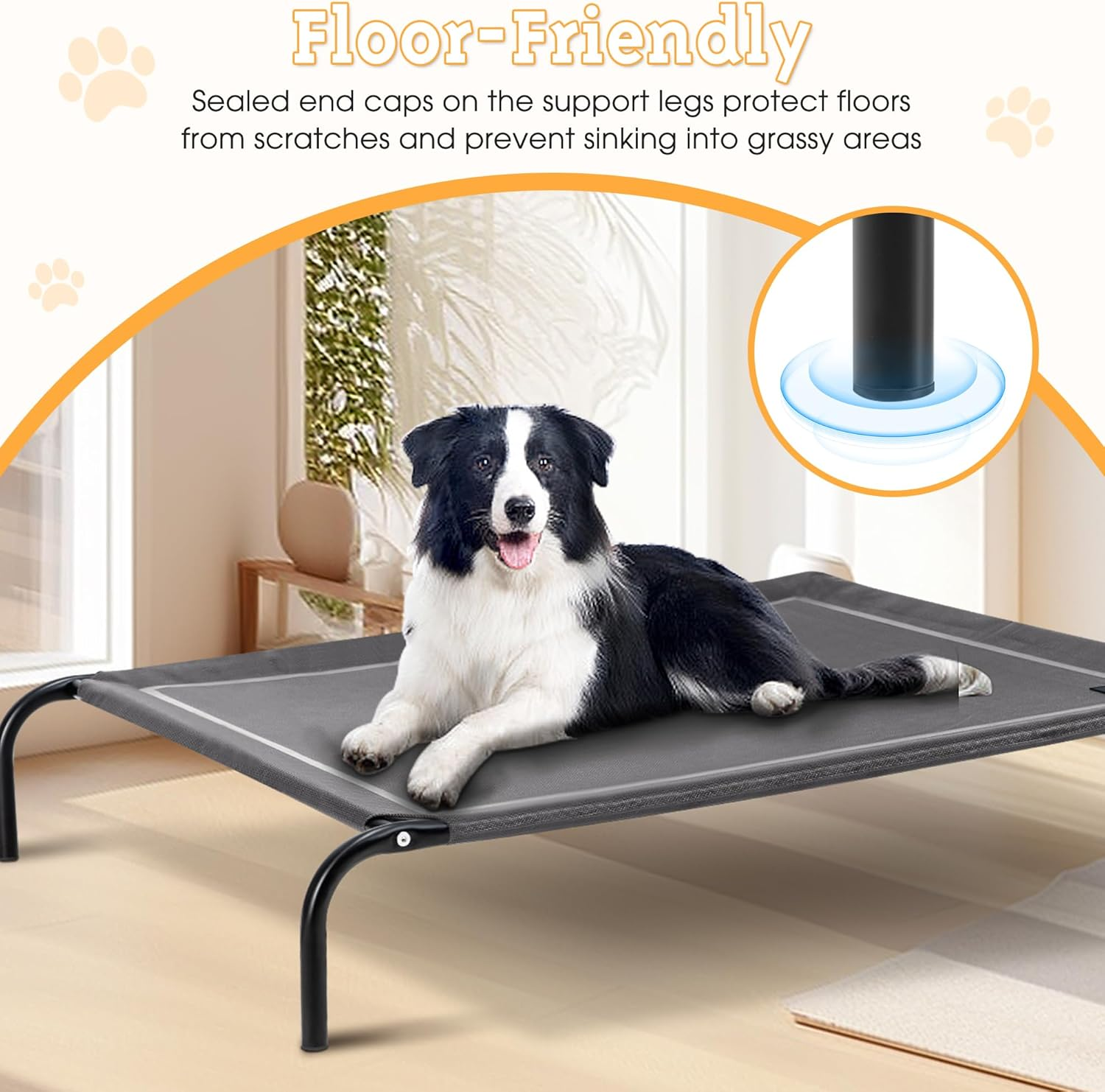 Petzly XXL Cooling Elevated Dog Bed for Large Dogs, Portable Indoor & Outdoor Pet Hammock with Washable Breathable Mesh, Upgraded Frame Dog Cot with Skid-Resistant Feet - Grey, 137X90X20Cm image number 5