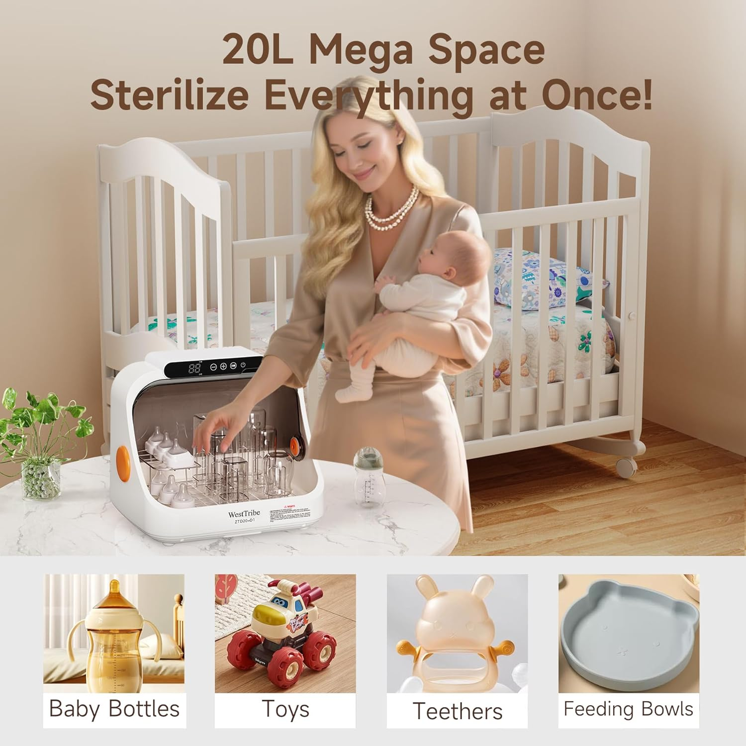 20L Baby Bottle Steriliser, UV Sterilization Baby with 3-In-1 Function, Large Capacity Baby Bottle Steriliser and Dryer,Bottle Steriliser Fast Drying & Auto Shut-Off (Upgraded Model) image number 4