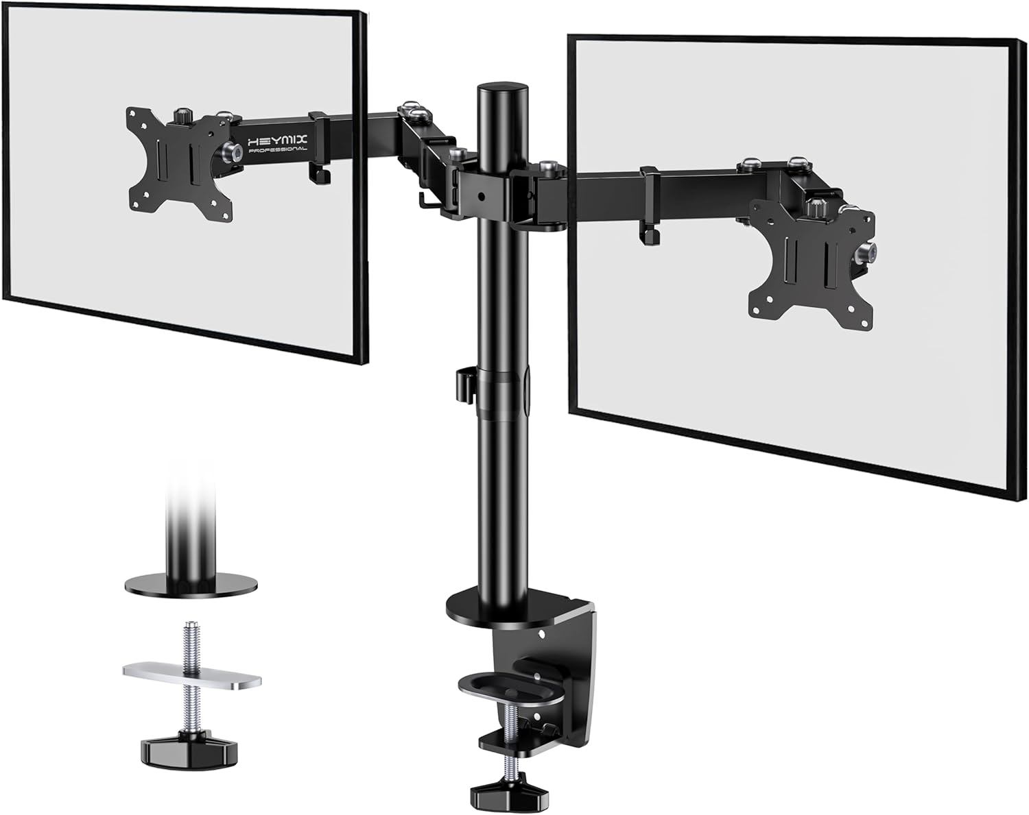 HEYMIX Dual Monitor Stand, VESA Monitor Arm, Double Monitor Mount Height Adjustable for 2 LCD 17-32" Gaming Screens, Dual VESA Arm Mount 75Mm/100Mm, C-Clamp & Grommet 2-Way Assembling image number 4