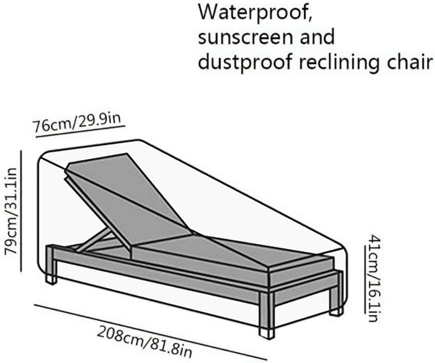 Chaise Lounge Cover with Storage Bag, Generic Waterproof Patio Recliner Cover, Sun Lounger Cover, Windproof Anti-Uv Dust-Proof Garden Sun Lounger Cover, Outdoor Patio Sunbed Beach Recliner Cover (1) image number 3