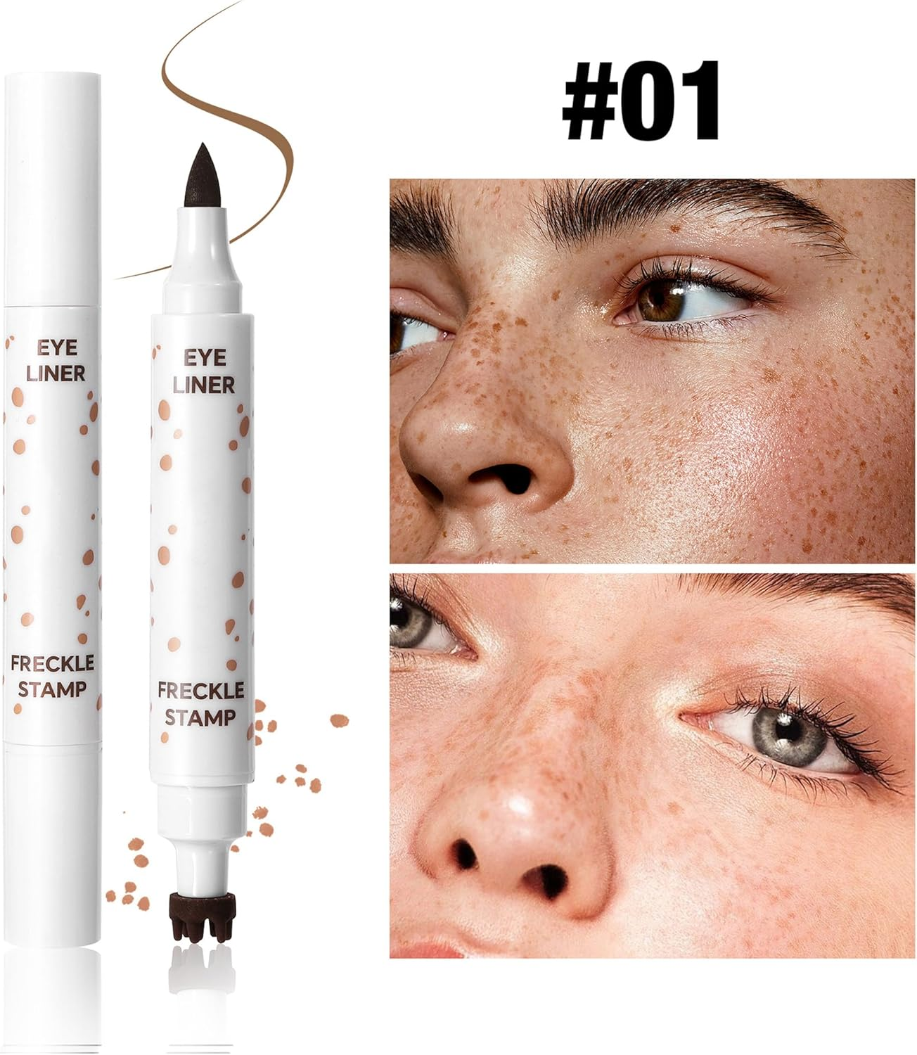 Erinde Natural Eyeliner Freckle Pen, 2 in 1 Liquid Freckle Stamp & Smudge-Proof Liquid Eyeliner, Waterproof & Long - Lasting Quick Dry Faux, Lifelike Magic Freckles Pen, High Pigment Eye Liners, #01 image number 4