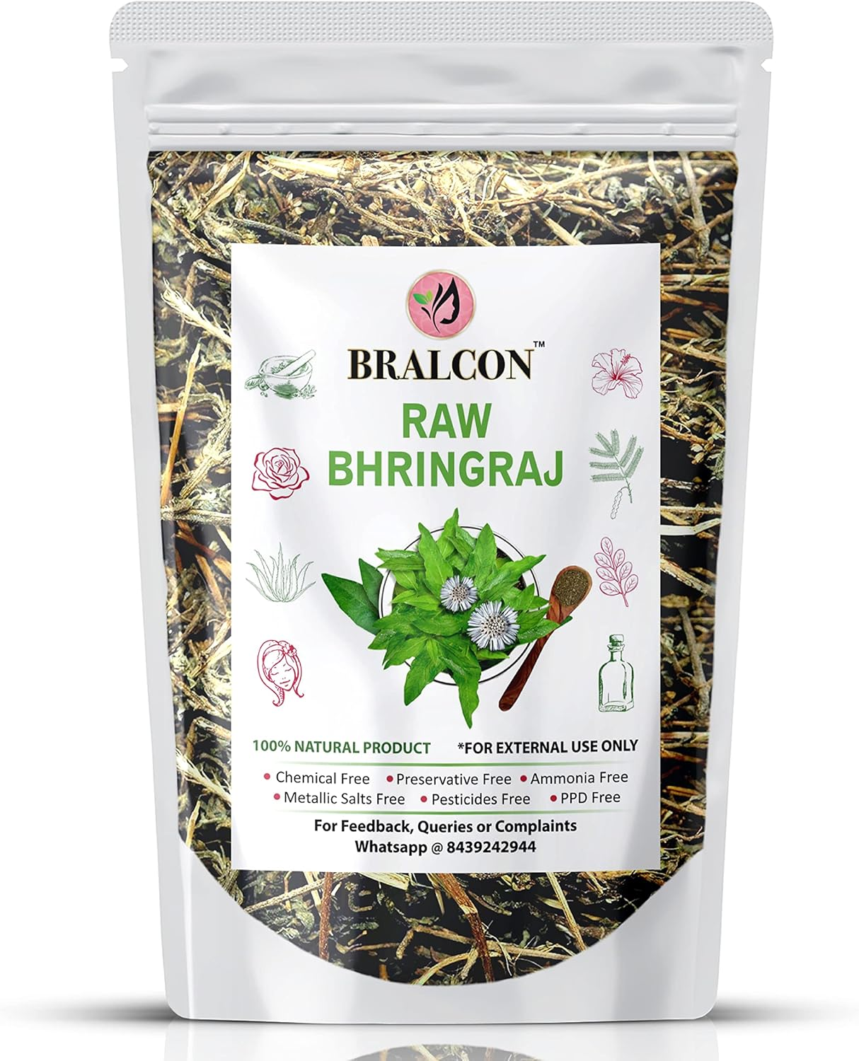 BRALCON Organic Raw Bhringraj -100G| Eclipta Alba | 100% Pure & Natural Bhringraj Leaves | Nourishment of Skin and Hair| Ayurvedic Bhringraj Dry Leaves for Hair Care Pure Raw Form image number 6