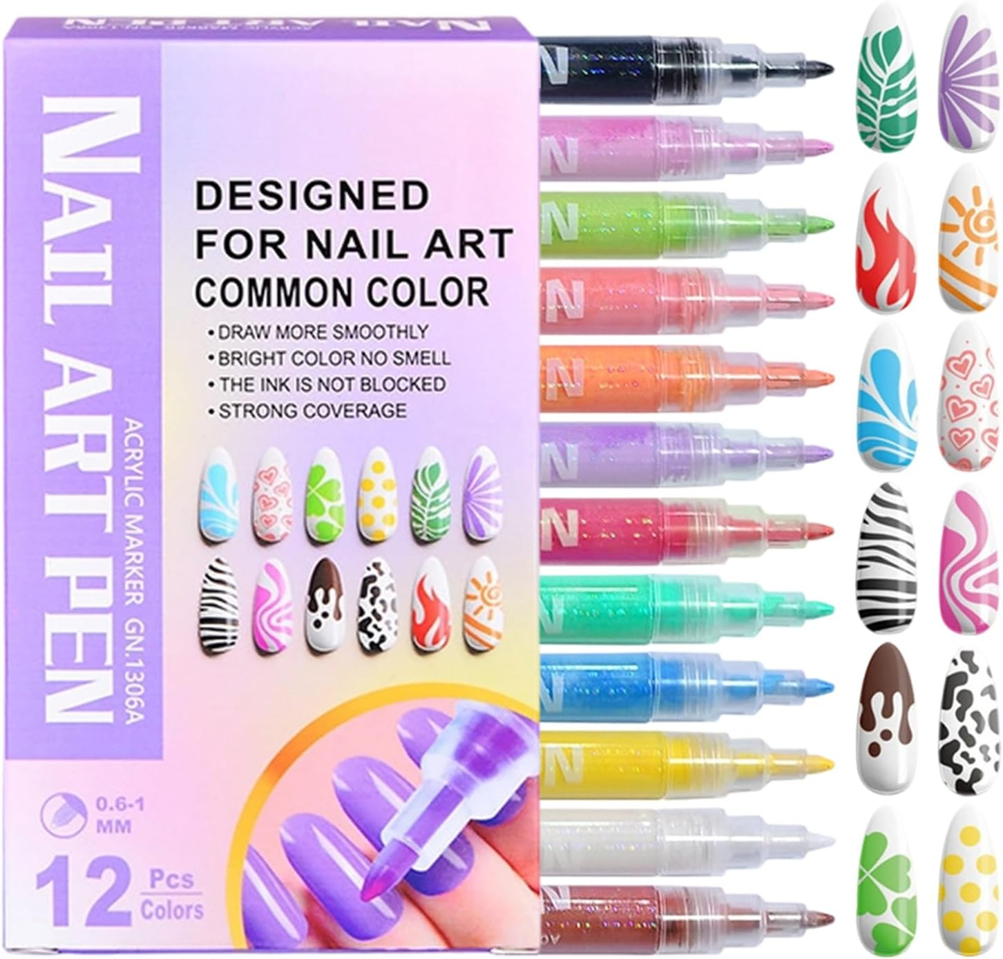 Cileznw Nail Pen - 12 Colors Quick Dry Acrylic Paint with Tips | Nail Decoration Pen | for Kids Christmas Stocking Stuffers Beginners Teens Women Nail Night Girls image number 2