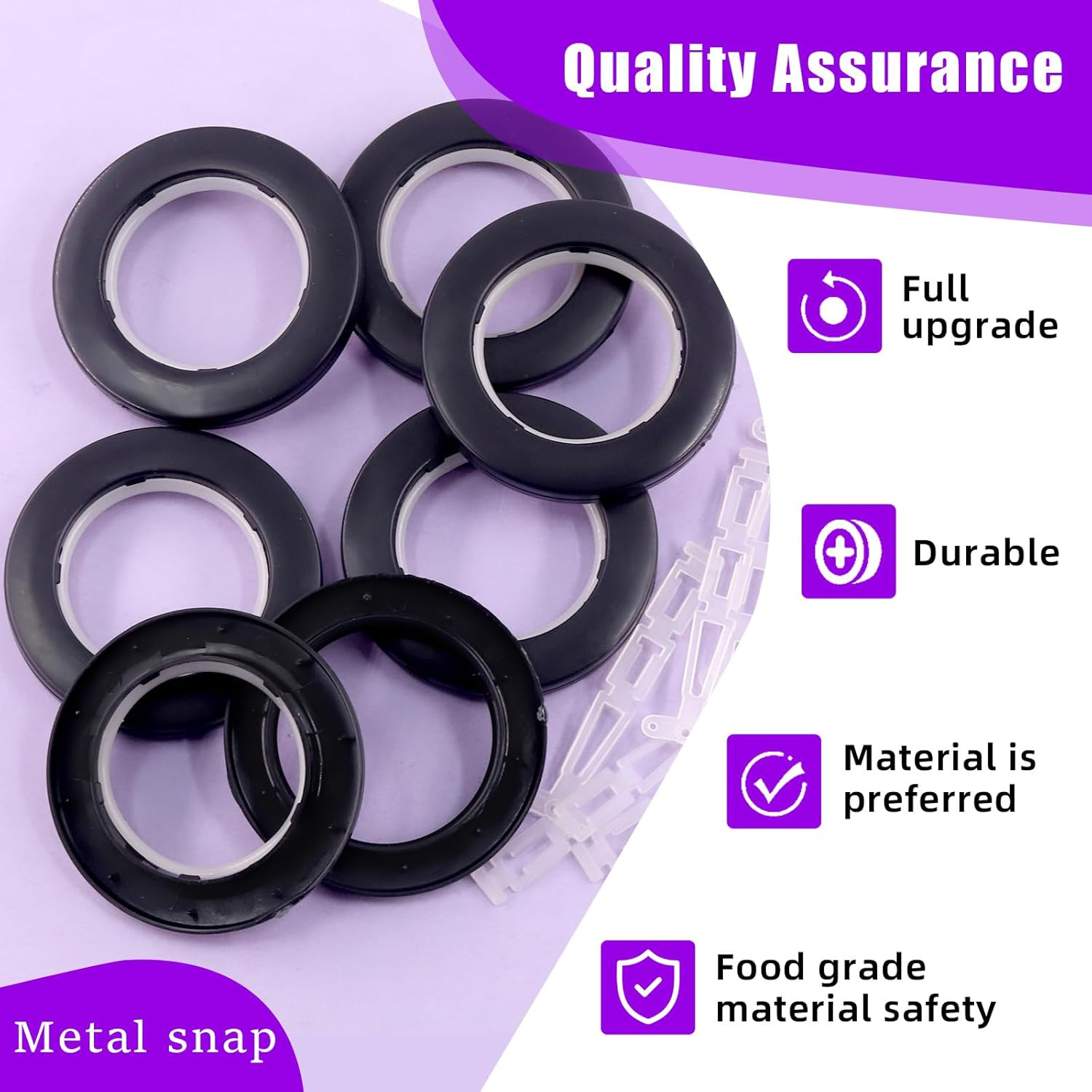 Swpeet 20 Pack Black Plastic Curtain Grommets, Inner Diameter 40Mm-1.7Inch Silencer Sliding Black Sheers Curtain Grommets, Curtain Eyelet Ring Black Low Noise Curtain Rings for Window Curtain Hanging image number 5