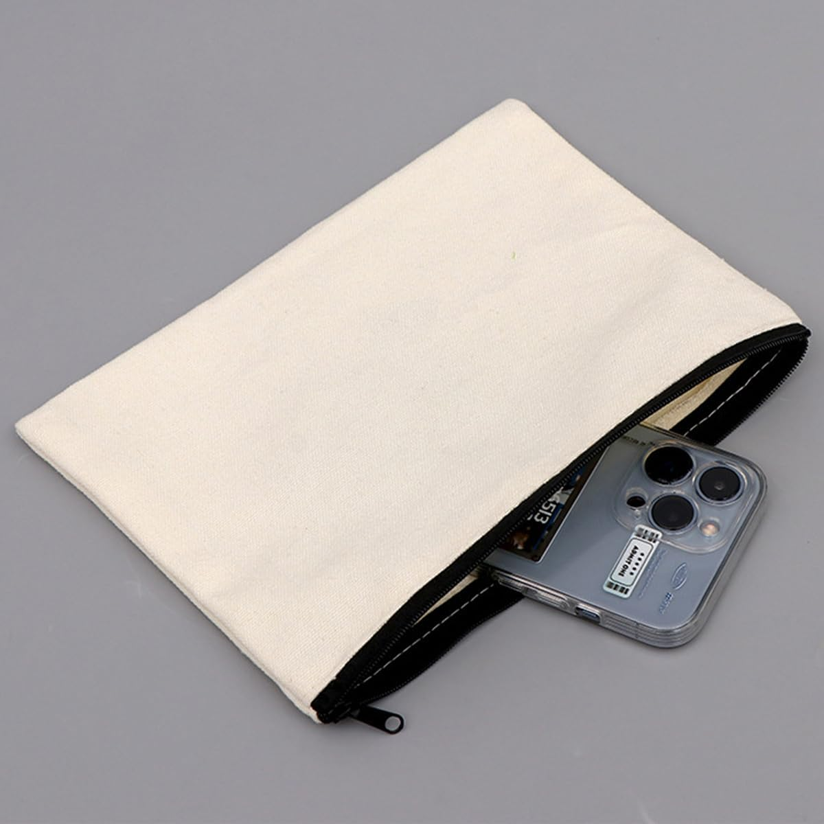 12 Pcs NUZAMAS Canvas Makeup Bags DIY Craft Zipper Bags Pouches Pencil Case Make up Cosmetic Pouches Bags Cases for Travel Craft School Toiletry image number 2