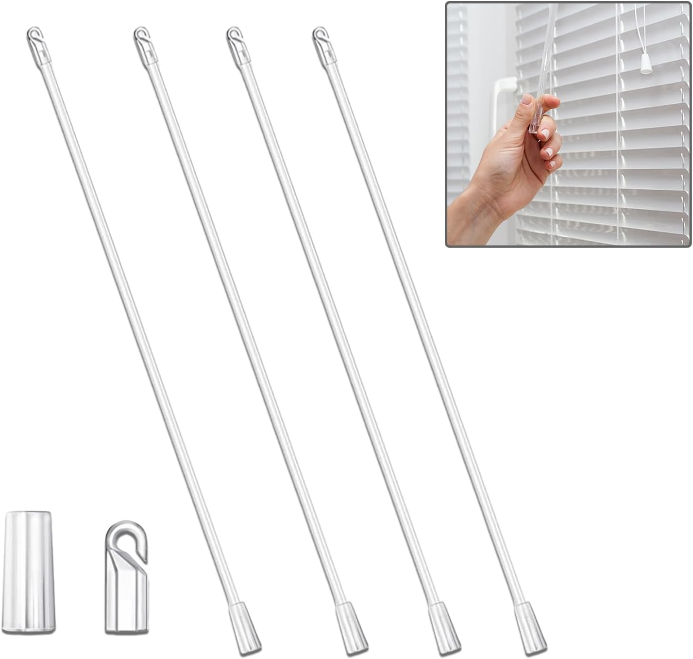 17 Inch Long Vertical Blind Wand, Window Blind Tilt Rod, ZGWANSUI Blind Tilt Wand Replacement with Hook and Grip, Blinds Replacement Wand Clear, Blind Control Stick Parts, Opener Accessory (2 Pack)