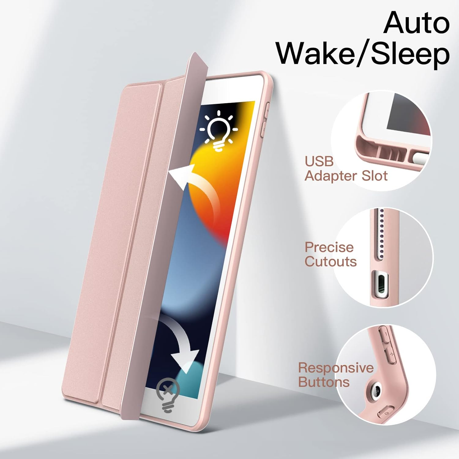 Jetech Case for Ipad 10.2-Inch (9Th/8Th/7Th Generation, 2021/2020/2019) with Pencil Holder, Clear Transparent Back Shell Slim Stand Shockproof Tablet Cover, Auto Wake/Sleep (Rose Gold) image number 5