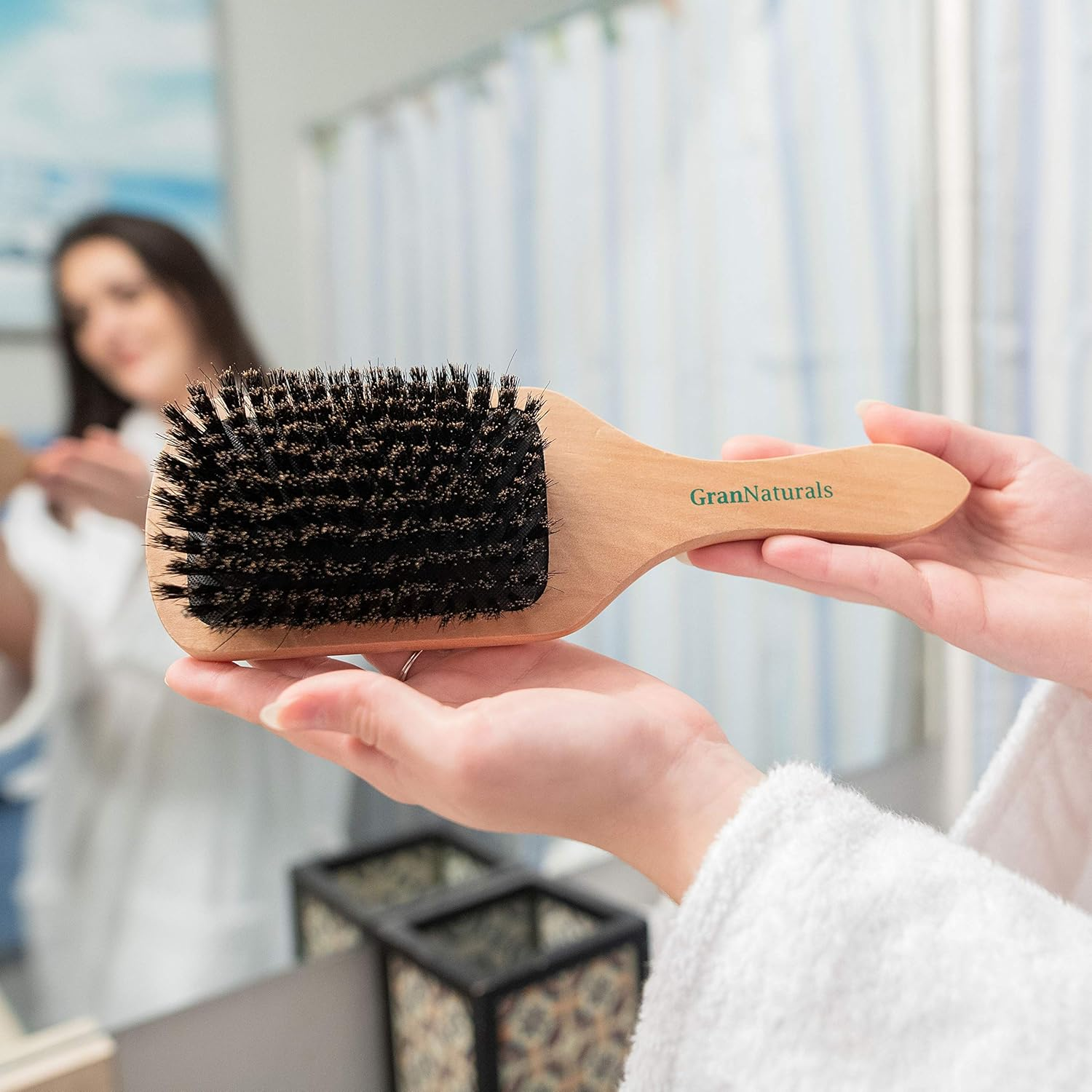 Grannaturals Boar Bristle Hair Brush for Women and Men - Natural Wooden Large Flat Square Paddle Hairbrush - for Thick, Fine, Thin, Wavy, Straight, Long, or Short Hair image number 4
