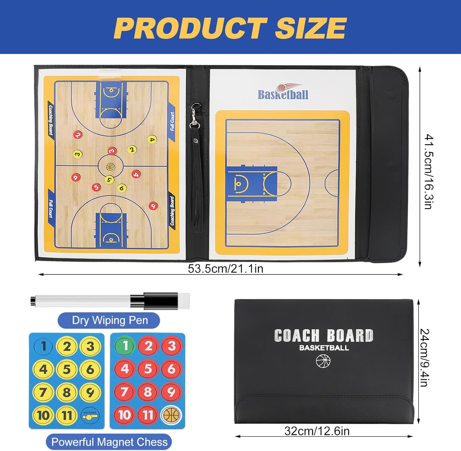 Basketball Coaching Board with Magnetic Makers Marker Pen Basketball Training Folder 3 Fold image number 2
