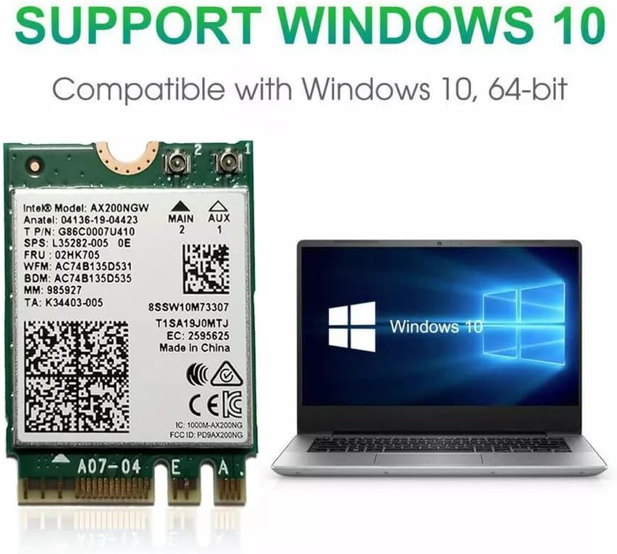 Intel Wifi 6 AX200 M.2 Adapter Card, Dual Band 802.11Ax, up to 2.4 Gbps, Bluetooth 5.2, Windows 10/11 Compatible image number 3