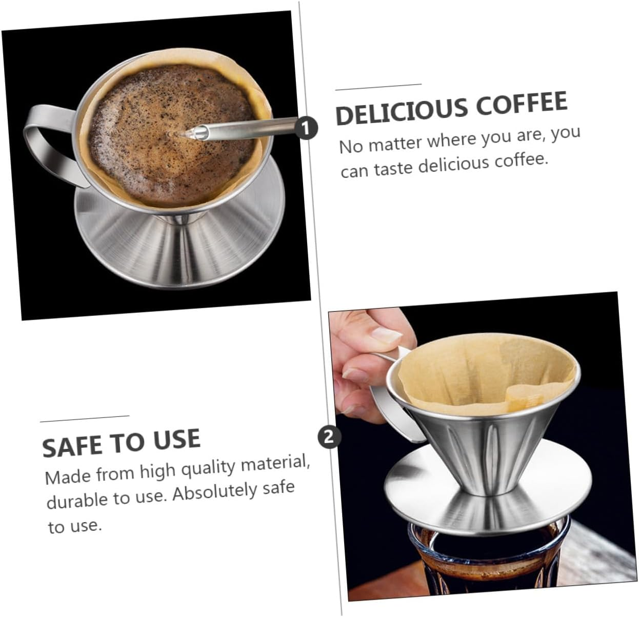 ELAYARD Stainless Steel Coffee Dripper Funnel Handheld Filter Cup Tea Slag Mesh for Home Brewing Easy to Clean and Heat Retentive image number 3