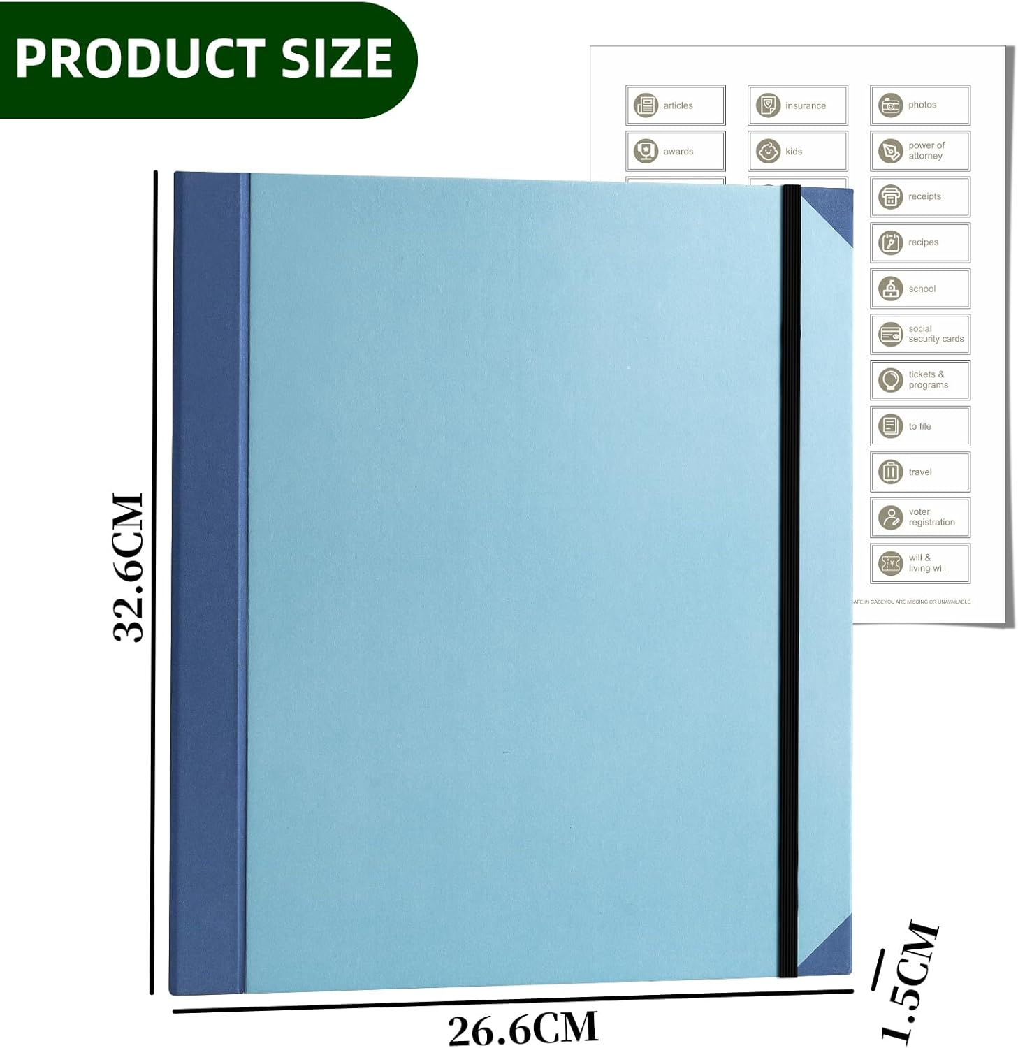 Drimzate Folio Document Organizer,Lifebook Document Organizer with Labels,Suitable for Important Document,Emergency Binder,Life Binder,Passports,And Letters(Light Blue) - Blue image number 4