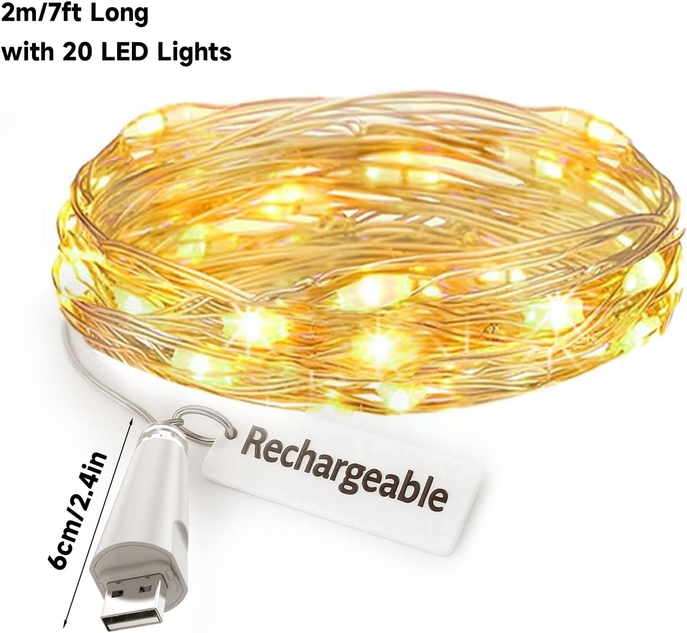 Leegoal USB Rechargeable Fairy Lights, 7 Ft 20 LED Copper Wire Lights, Battery Operated Waterproof Fire Fly Style, Ideal for Bedroom, Indoor/Outdoor, Wedding, Christmas, Party image number 3