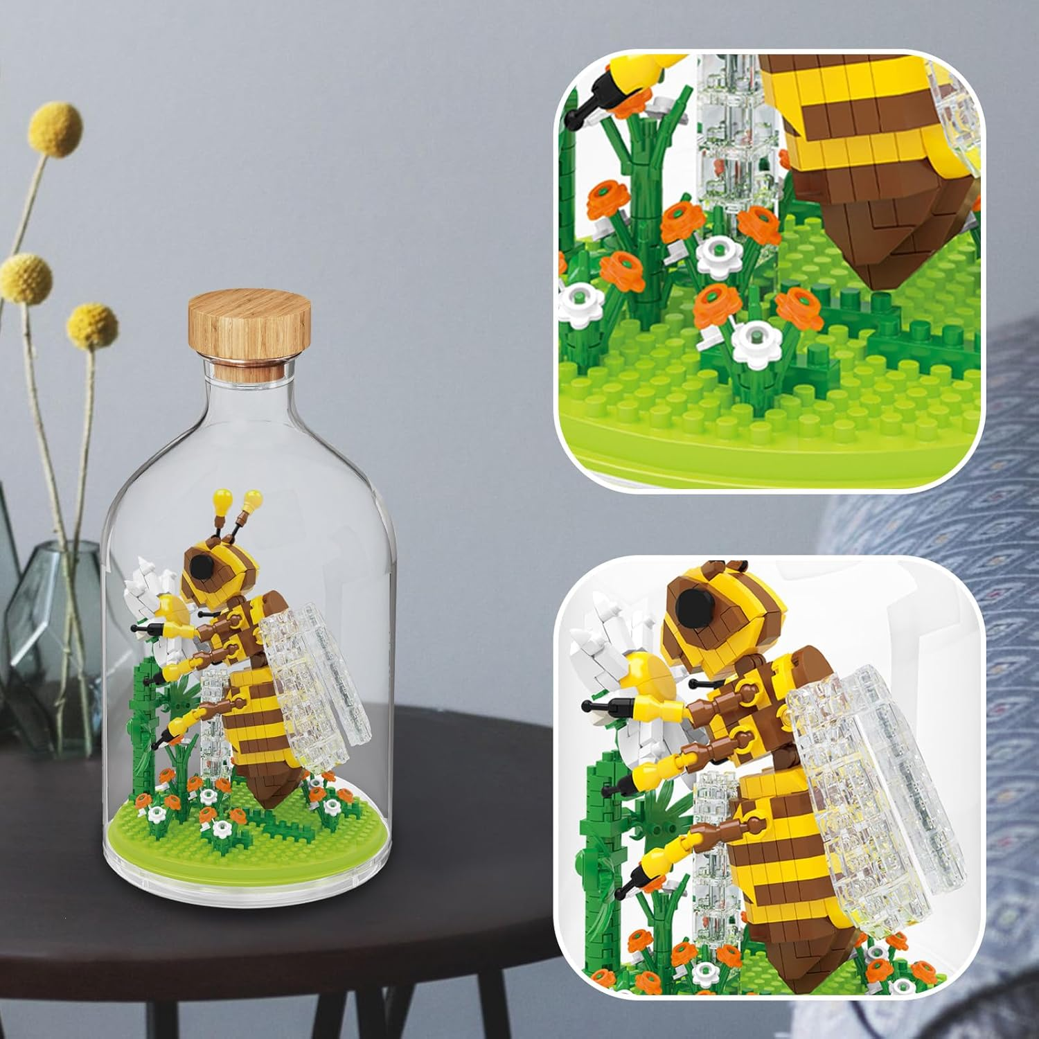 Bee Insect Building Set with Plastic Bottles, Botanical Collection for Nature Lover, Creative Gifts for Woman Kids Age 8+ on Birthday Mother'S Day(384 Pcs)