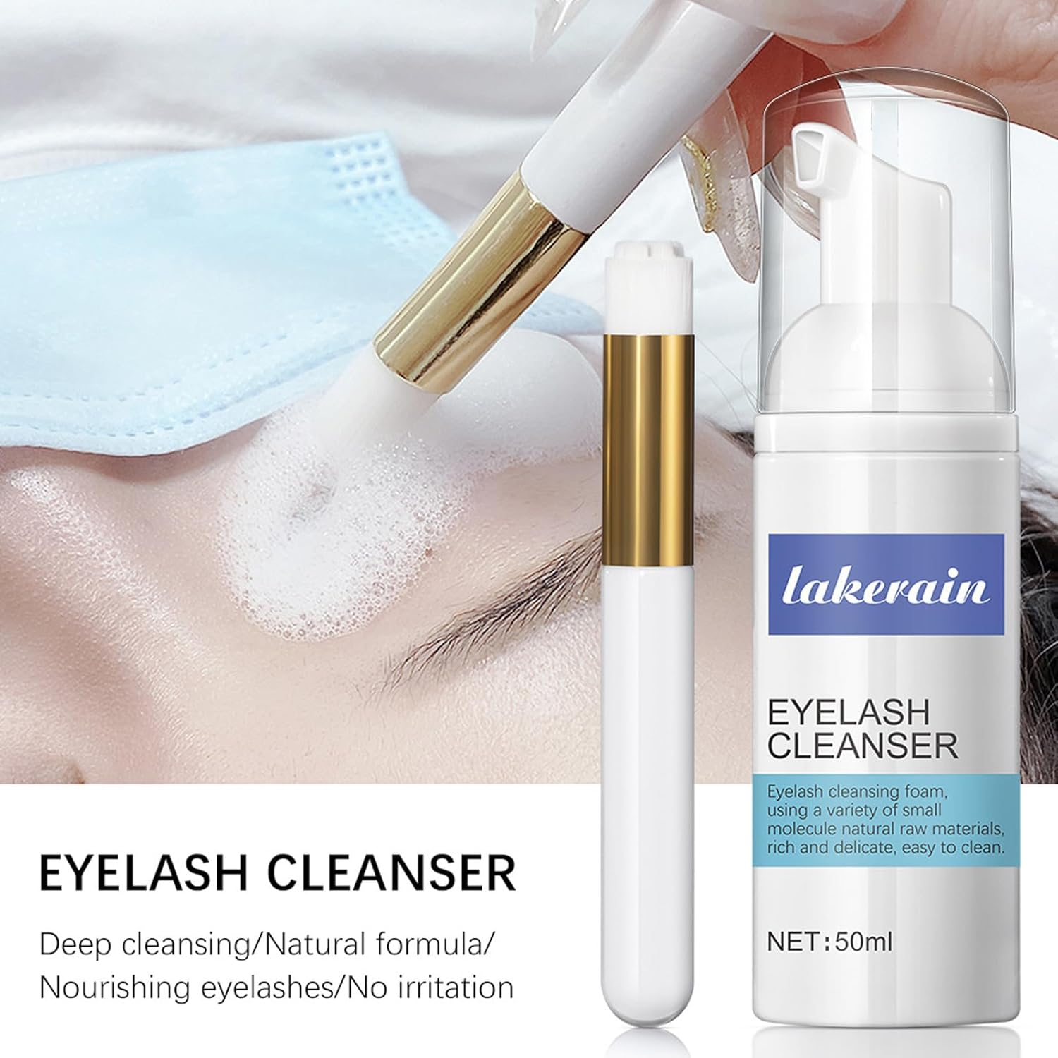 Eyelash Extension Shampoo 50 Ml + Brush - Eyelid Foaming Cleanser - Sensitive Paraben & Sulfate Free - Eyelash Wash and Lash Bath for Extensions - Salon Use and Home Care image number 6