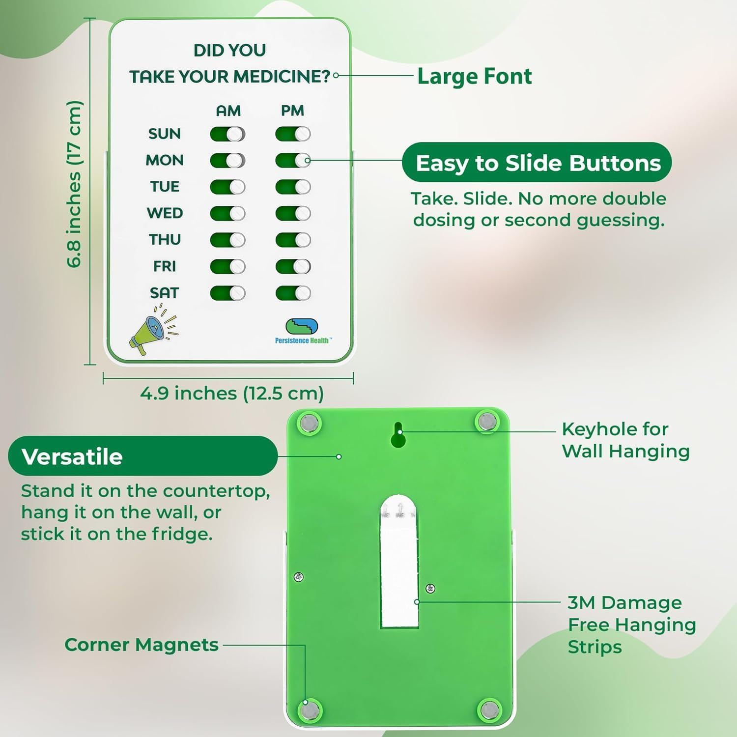 Medication Reminder | Pill & Tracker Visual Alarm 7 Day AM PM Take and Slide No More Second-Guessing or Double-Dosing Perfect for the Elderly White, Green image number 5