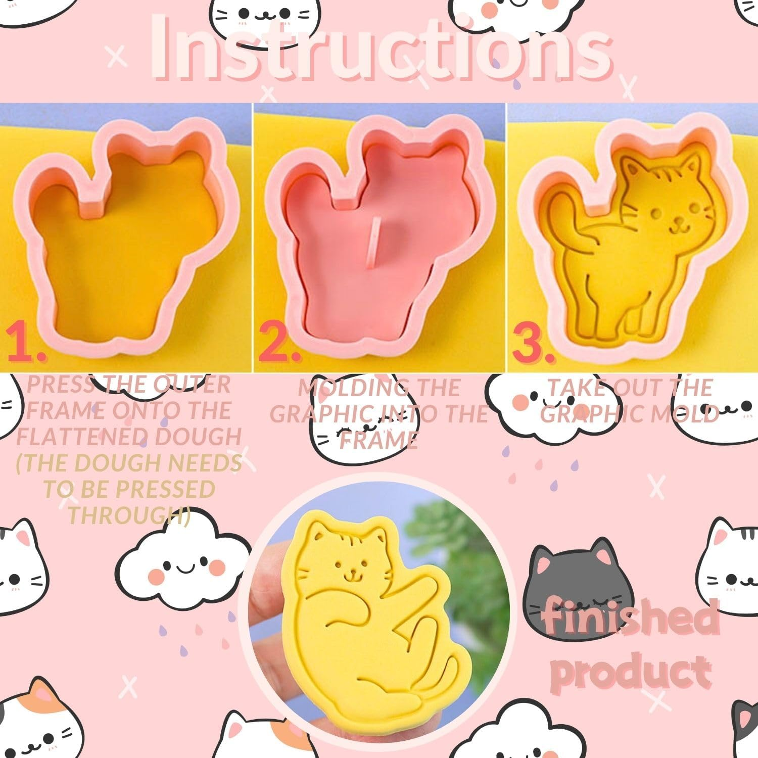 Crethinkaty Cat Cookie Cutters Set-8 Plastic Cookie Cutter Stamp- Cat Theme Fun Cookie Mold, Good for Making Cat Treats. image number 4
