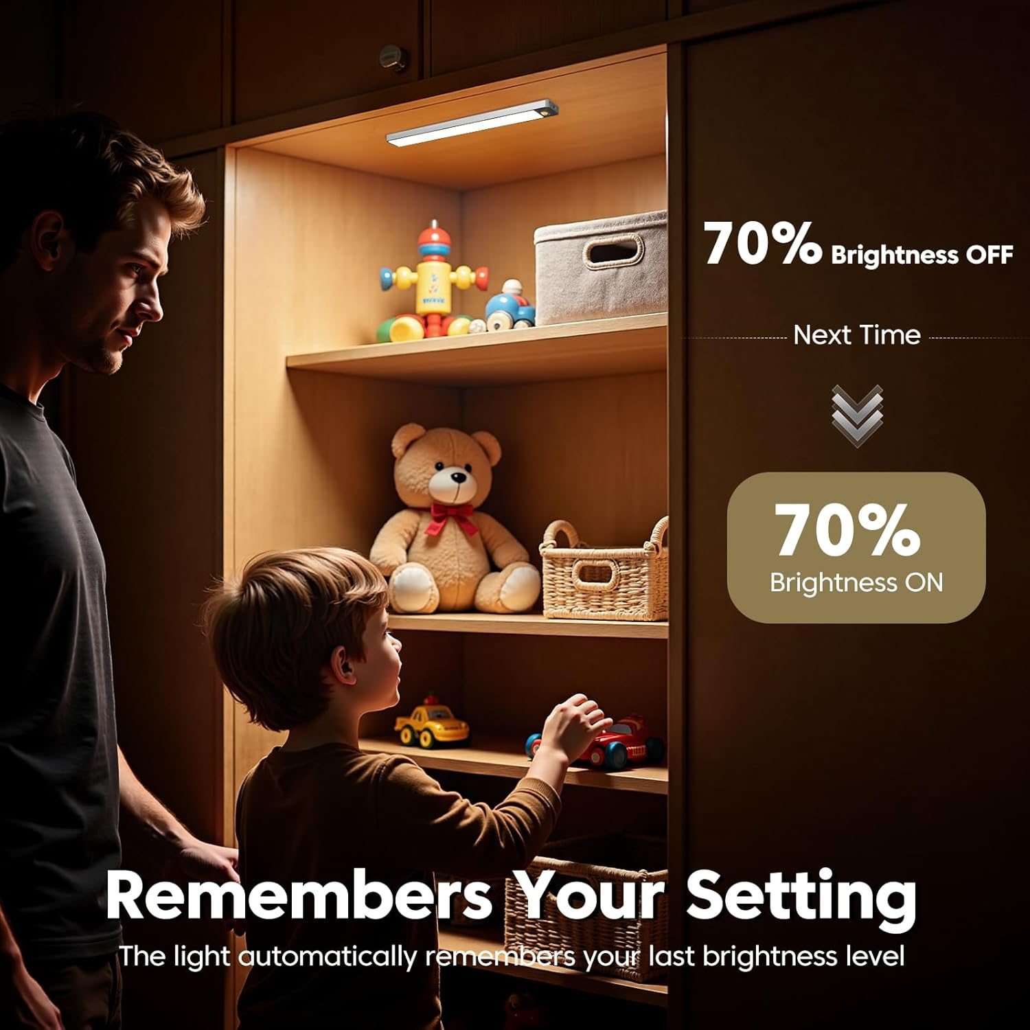 Cabinet Lighting LED Motion Sensor 20 Cm 3 Colours 2700-6000 K & Dimmable Under-Unit Light Kitchen Light Strip Rechargeable & Magnetic Wireless Light for Wardrobe, Shelf (Pack of 3) image number 2