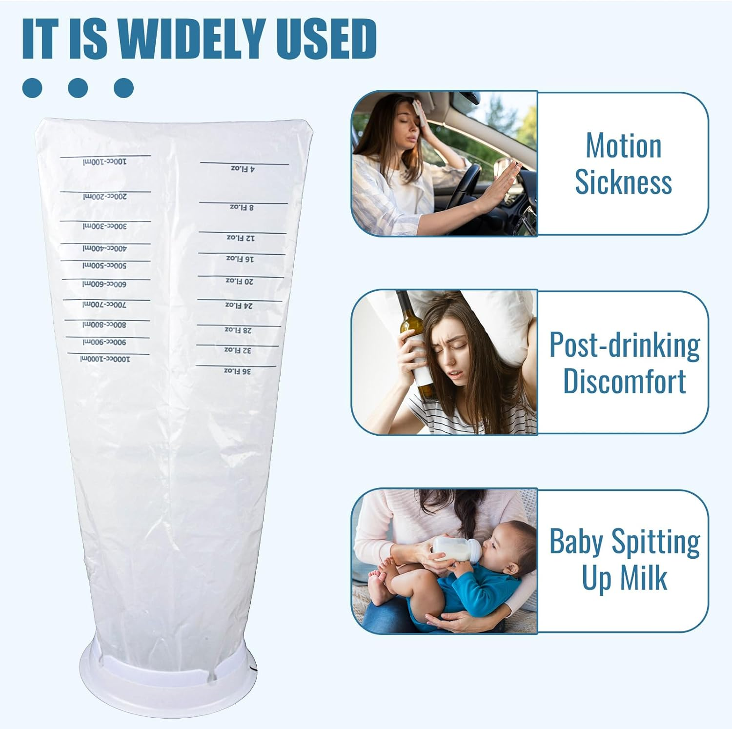 25 Pcs Disposable Vomit Bags for Motion Sickness Car Travel Pregnancy and Kids Emergency Use 1000Ml Capacity Ideal for Chemo and Car Sickness Perfect for Home School and Daycare Must Have Essentials(White) image number 5