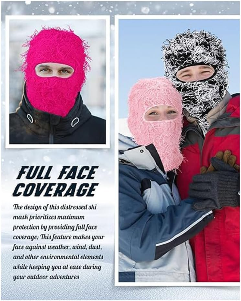 Distressed Ski Mask Full Face Knitted Fuzzy Yeat Shiesty Distress Mask for Men Women Easy to Use Black image number 2