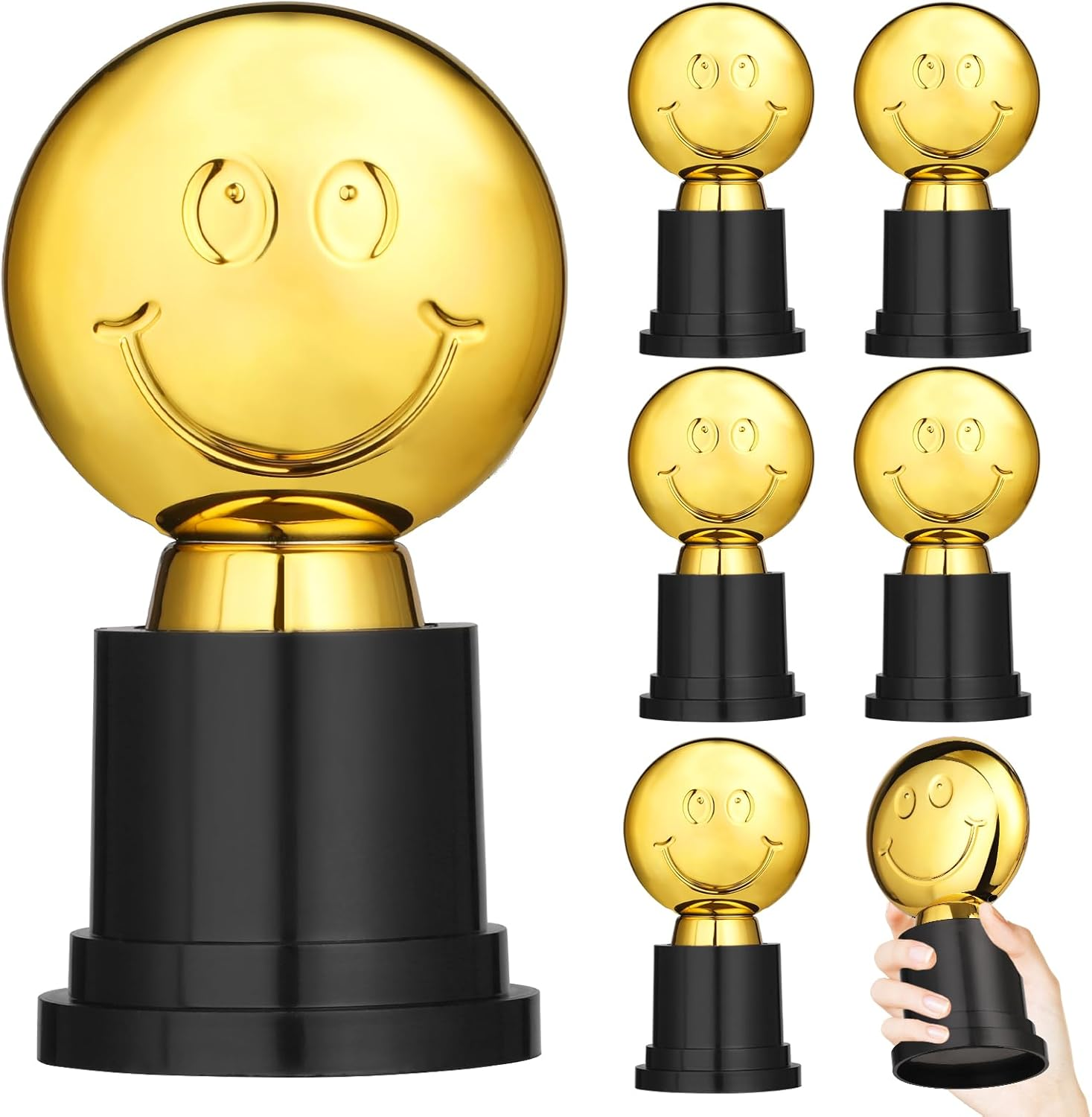 8PCS Mini Trophies,Geeric Gold Smile Trophy Plastic with Base for Kids/Student/Adults Trophy Cups Winner Medals for Party Decoration/Competition/Sports/Activity/School/Party Favors Winning Prizes image number 2