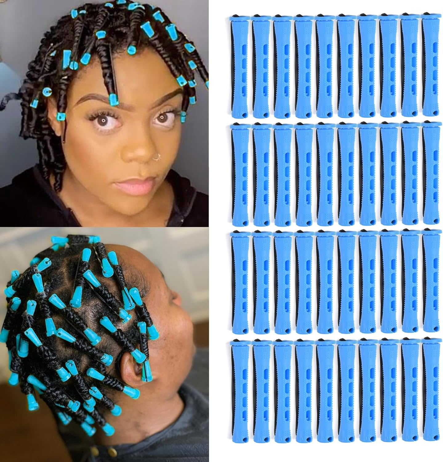 YOROSTAR 20Pcs Green Plastic Cold Wave Rods Set for Natural Hair Hair Rollers for Long Short Hair DIY Hairdressing Tools