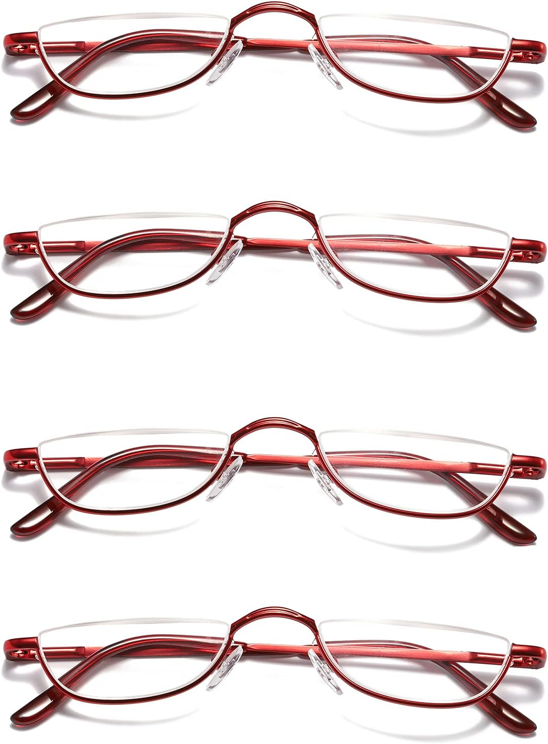 Half Reading Glasses - 2 Pairs Half Rim Metal Frame Glasses Spring Hinge Readers with Leather Pouch for Men and Women