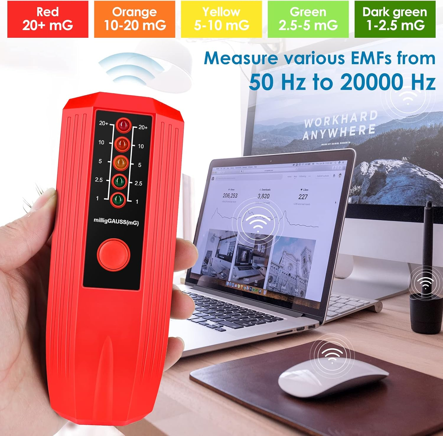 EMF Meter High Accuracy Electromagnetic Field Radiation Detector Battery Powered Electric EMF Detector Ghosts Hunting Paranormal Equipment Tester for Industrial Construction(Red Black) image number 2