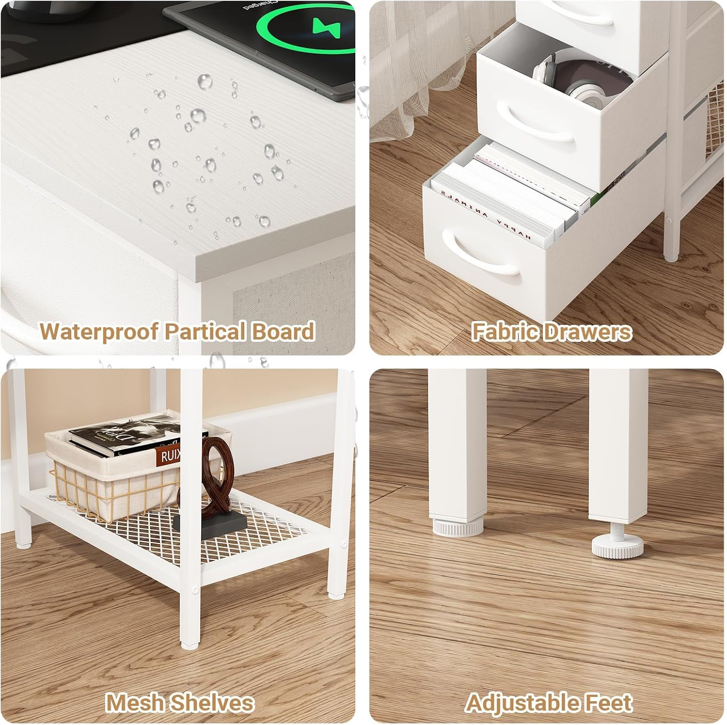 Advwin White Computer Desk with 4 Drawers, 120Cm Gaming Desk with LED Lights & Power Outlets, Study Table with Monitor Stand and Shelf, Home Office Table for Bedroom Workstation image number 3