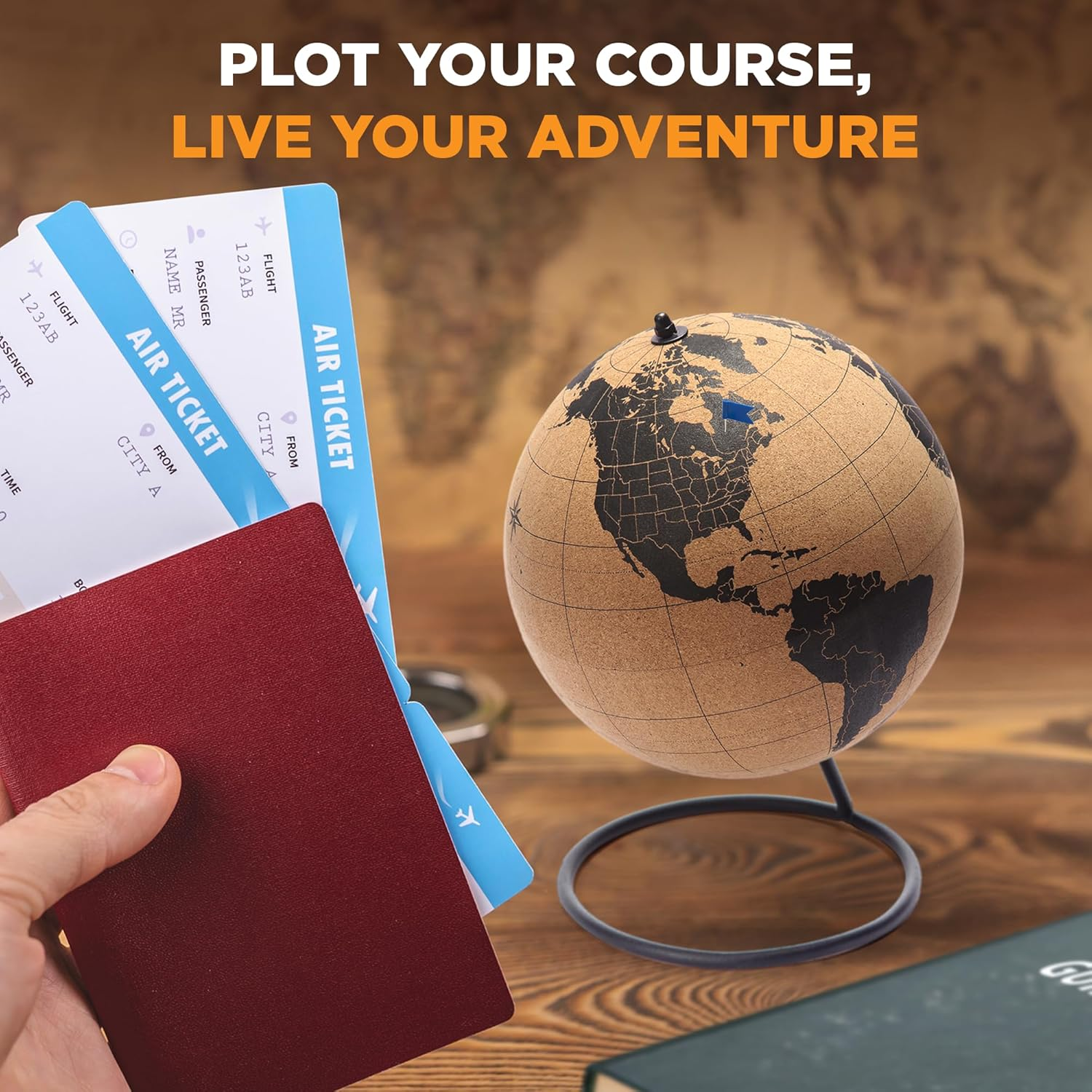 Globe Trekkers - Mini Cork Globe with 50 Different Coloured Push Pins & Durable Stainless Steel Base Great for Mapping Travels & Educational Purposes Does Not Have Plastic Strip like Most image number 2