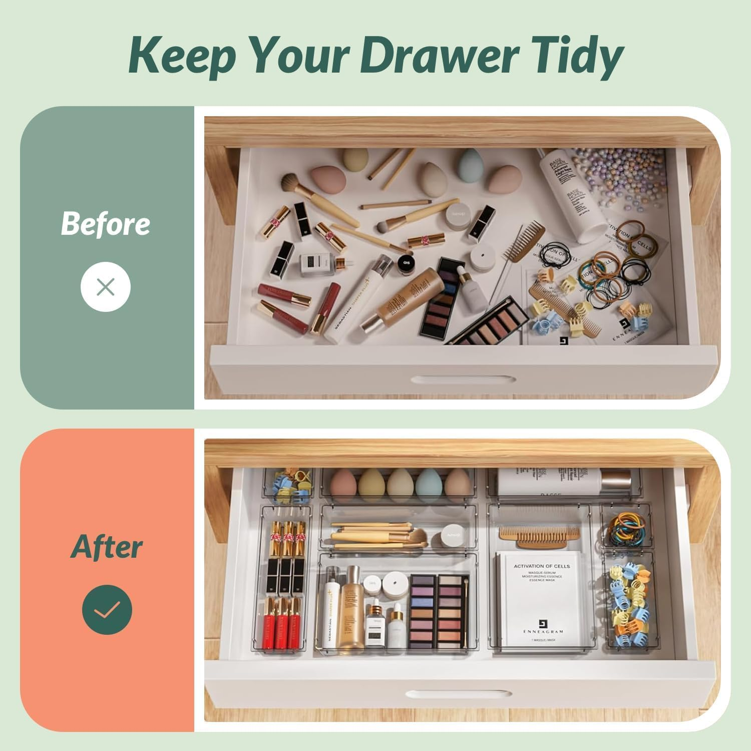 28Pcs Drawer Organisers Set, 4 Sizes Clear Plastic Drawer Organizer & Vanity Organiser for Makeup & Jewelry Storage, Kitchen Utensils & Gadgets, Desk Supplies, Bathroom & Bedroom Organisation image number 6