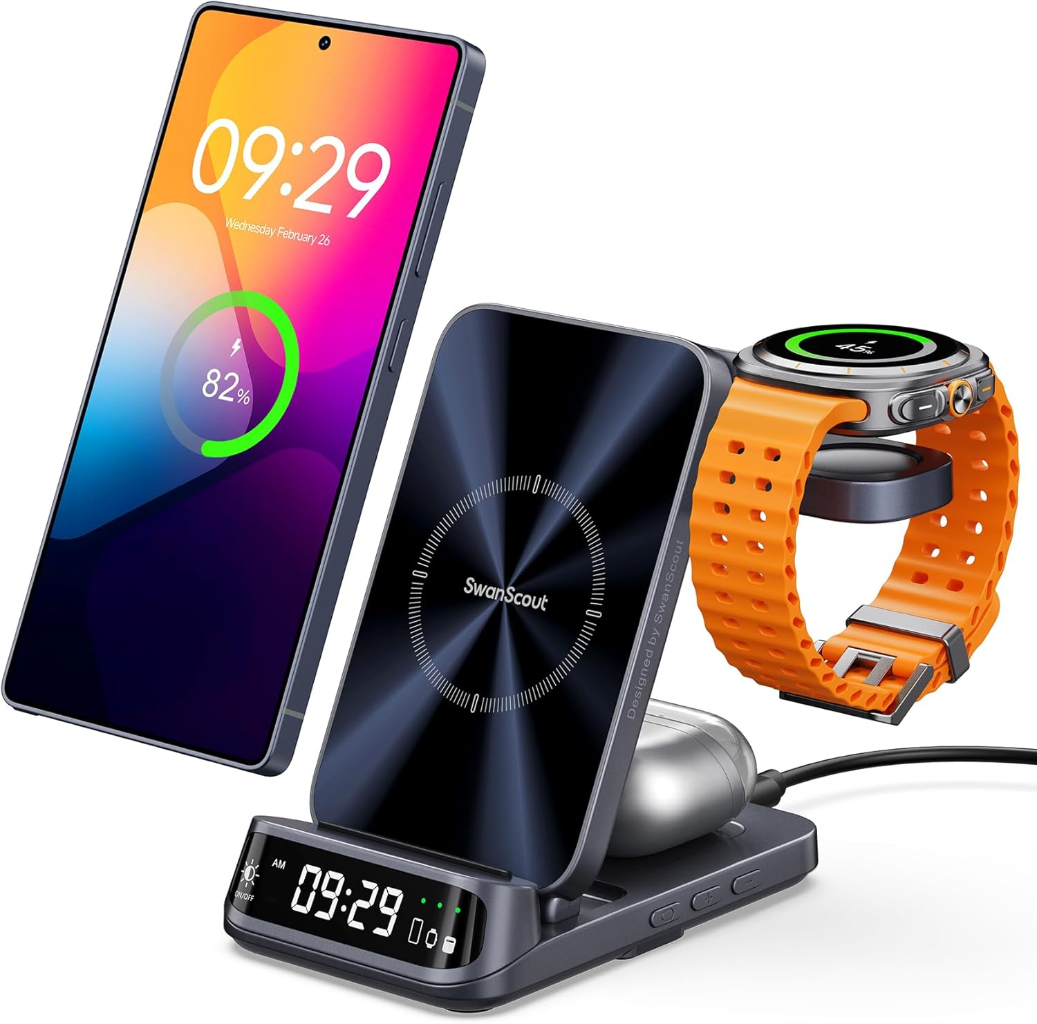 Wireless Charging Station for Samsung, 3 in 1 Wireless Charger for Samsung S25/S24/S23/Z Flip/Z Fold, for Galaxy Watch 8 Classic/8/Ultra/7/Fe/6/5, Swanscout 708S image number 1