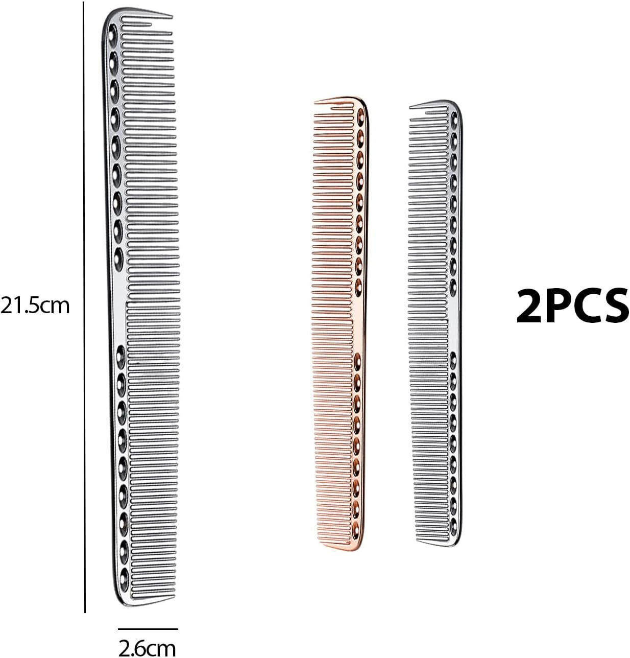 2 Professional Hairdressing Combs, Multifunctional Styling Comb, Sparse and Fine Density Hair Combs, Aluminium Hairdressing Tools, Suitable for Salons and Families (Silver, Rose Gold) image number 1