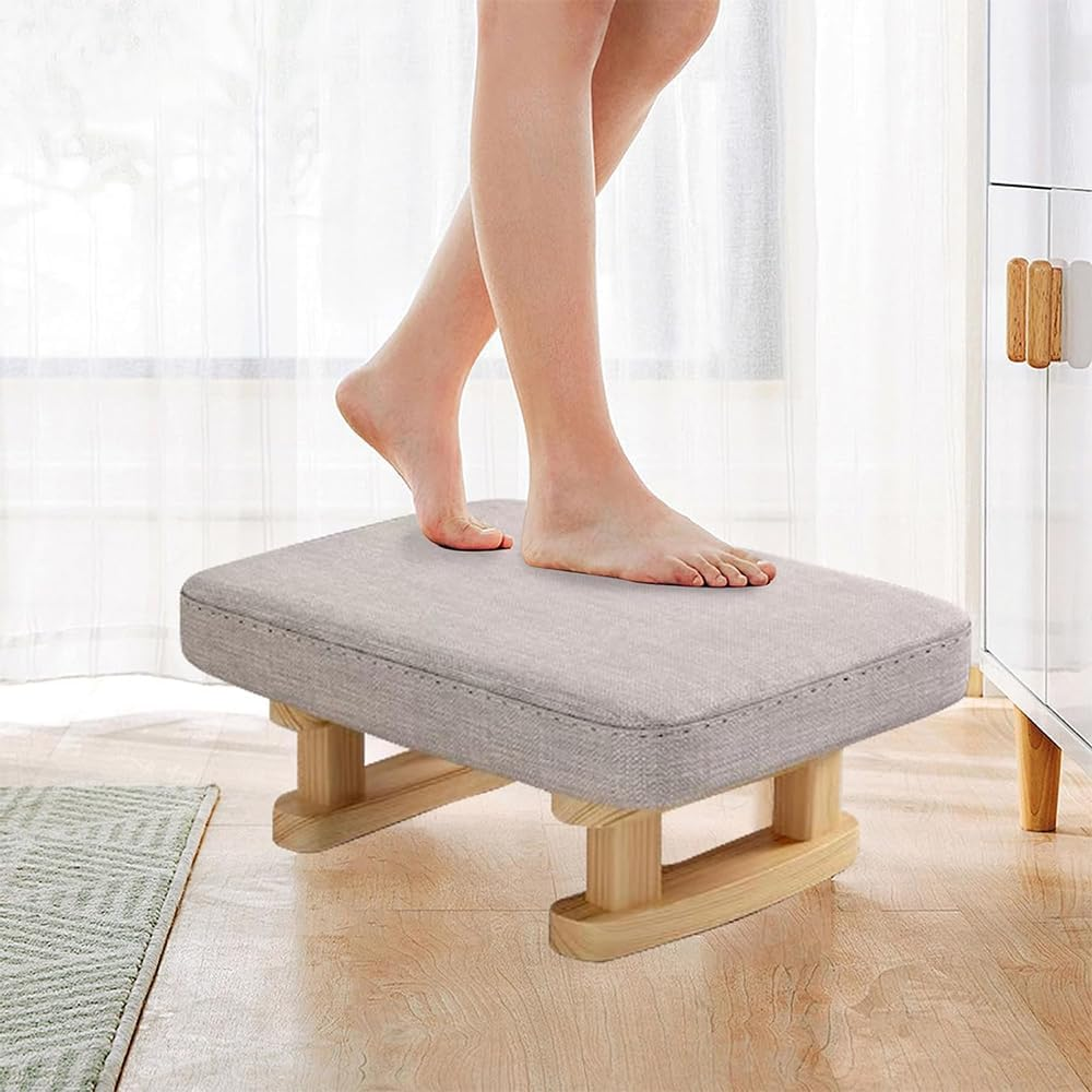 Small Foot Stool Ottoman, Rectangle Fabric Foot Stool Rest, Pouffe Padded Chair Stool with Removable Cover, Sofa Sponge Foot Stool Rest for Couch, Living Room, Bedroom, Entryway image number 6