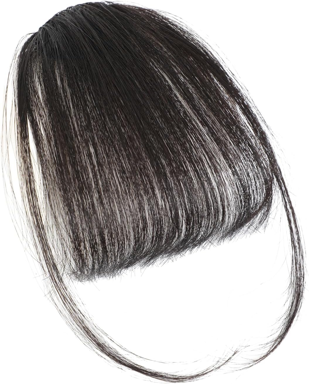 Hair Clip in Bangs -Real Human Hair Hairpiece Bangs Wispy Bangs Clip on Hair Extensions Fake Hair Bangs with Faux Curtain Bangs Temples Hairpieces for Women image number 2