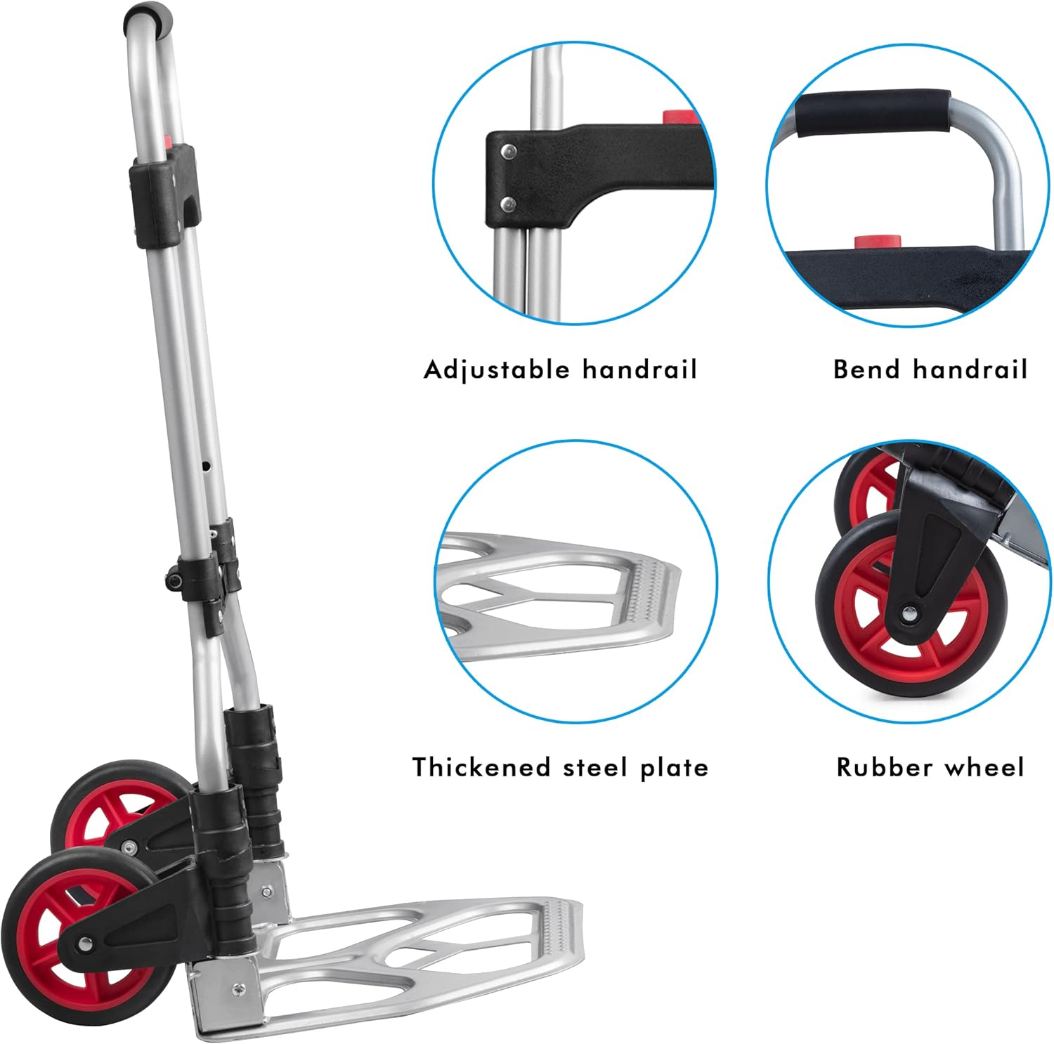Dolly Cart with Ropes,Steel Folding Hand Truck 180Lb Capacity with Telescoping Handle and 2 Rubber Wheels