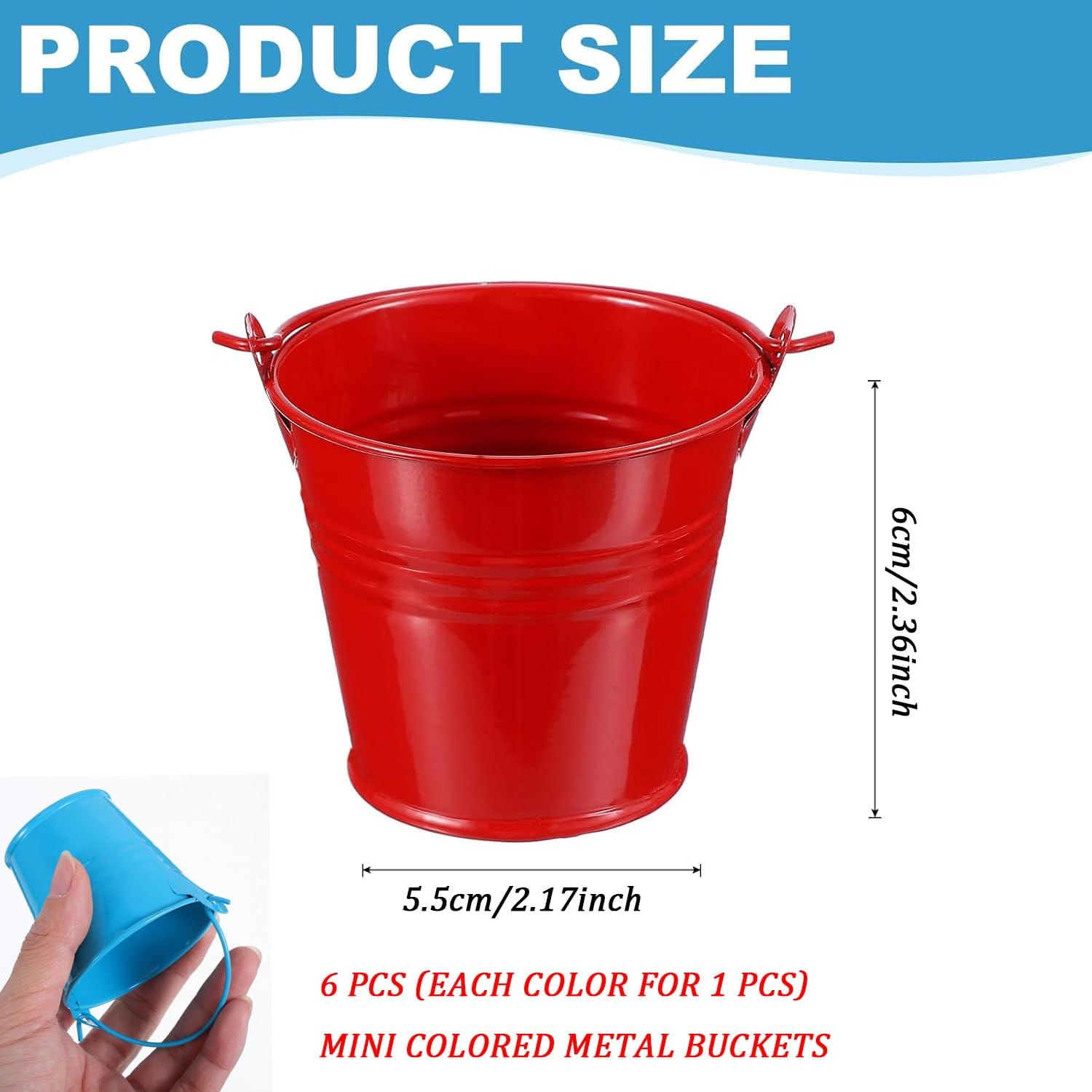 6 Pcs Candy Color Small Iron Buckets, Mini Metal Storage Buckets with Lightweight Handle, Retro Classic Design for Candy Party Favors, Garden Planting, Home Decor, Crafts image number 6