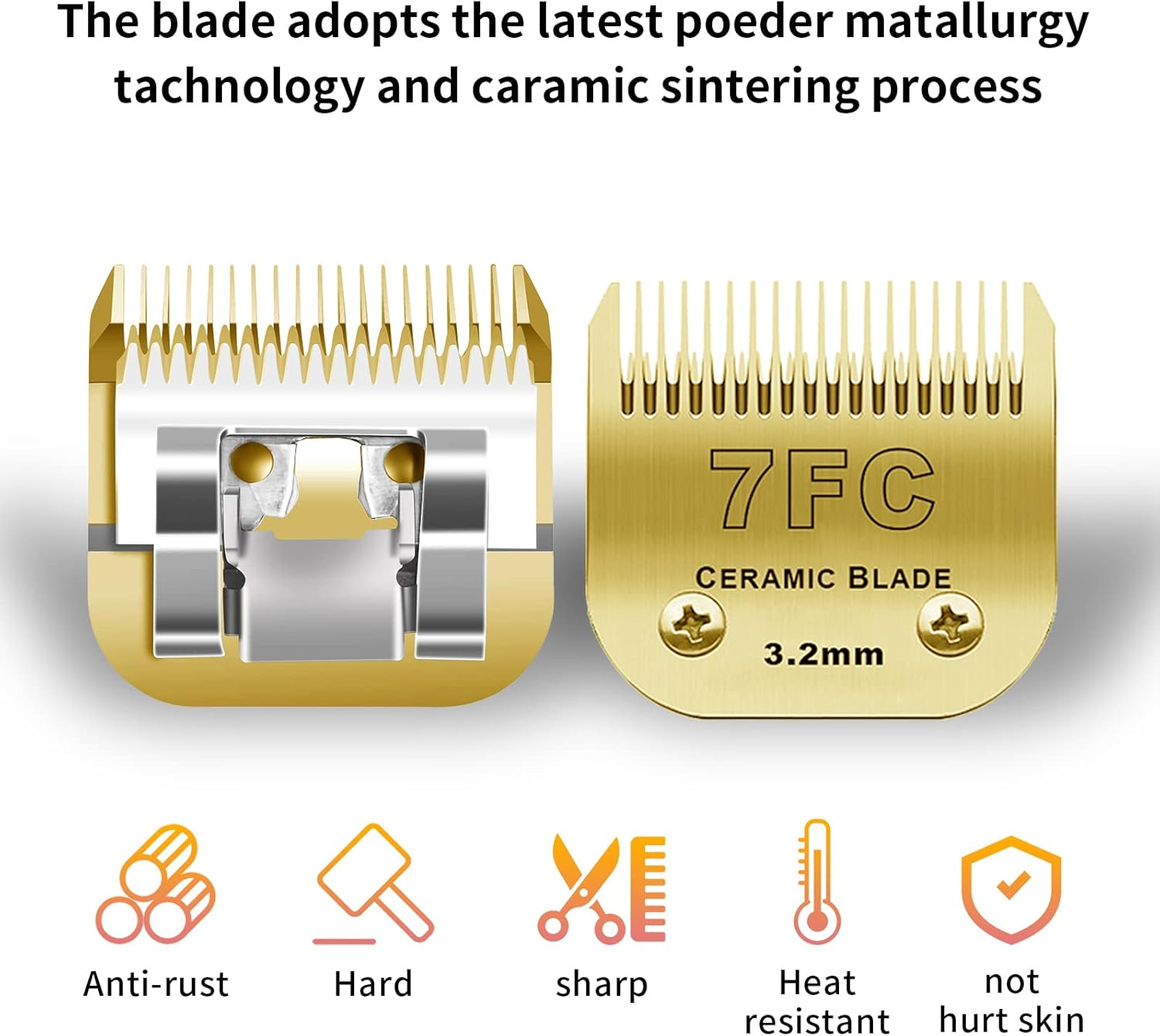 7FC/5FC/4FC Detachable Pet Dog Grooming Clipper Ceramic Blades Set,Compatible with Andis/Heiniger/Moser45 and Oster A5 and Wahl KM10 Series Clippers,3 Pack,Gold - 7Fc+5Fc+4Fc image number 3