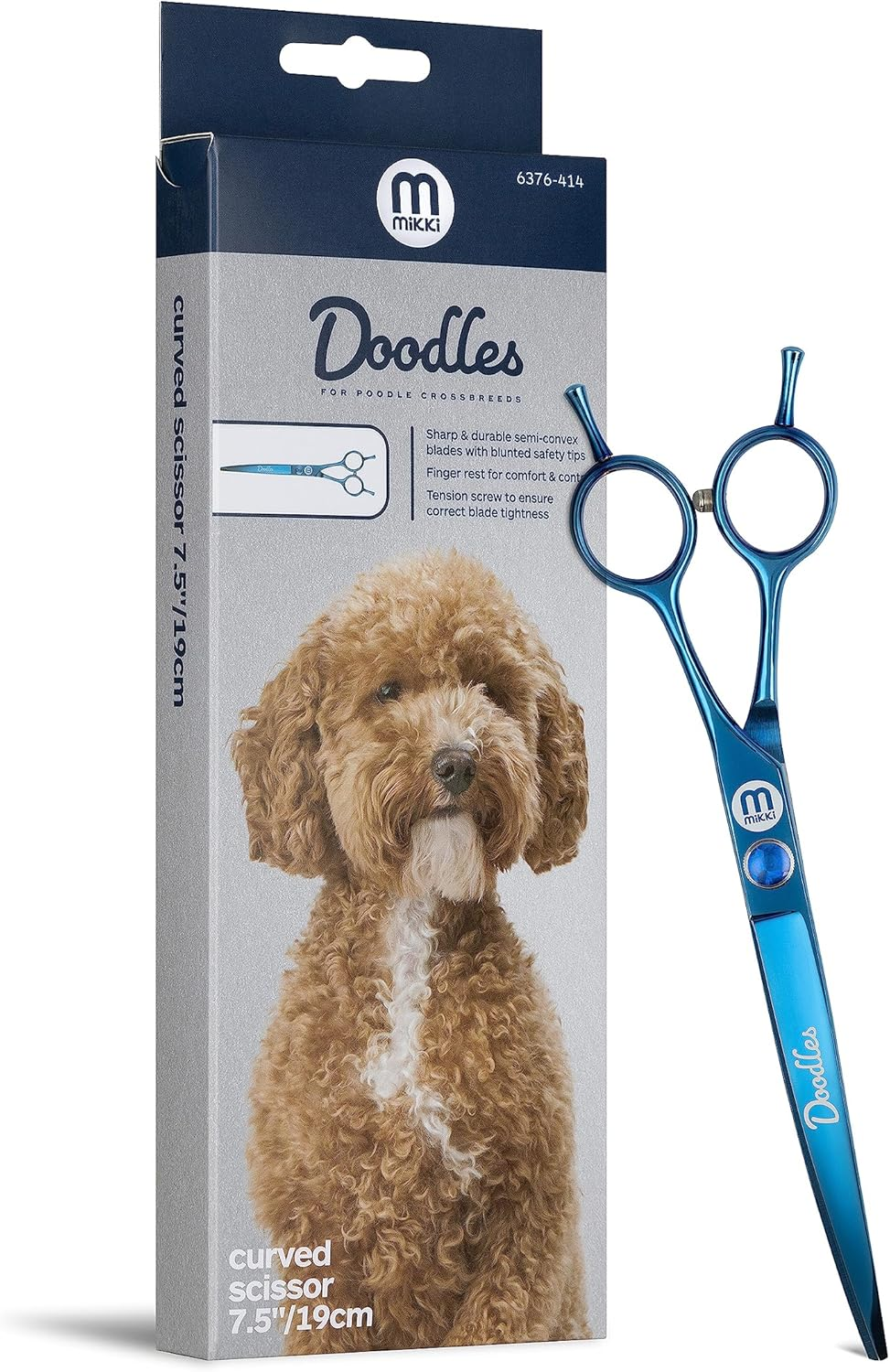 Mikki Doodle, Dog, Puppy Curved Coat Trimming & Shaping Scissors, Sharp & Durable Semi-Convex Blade, Blunted Safety Tips, Adjustable Tension Screw for Control and Precision, 19Cm (7.5&rdquo;) image number 4