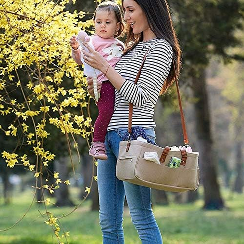 Monland Baby Diaper Organizer, Felt Basket Bag with Customizable Compartments, Leather Handles image number 5