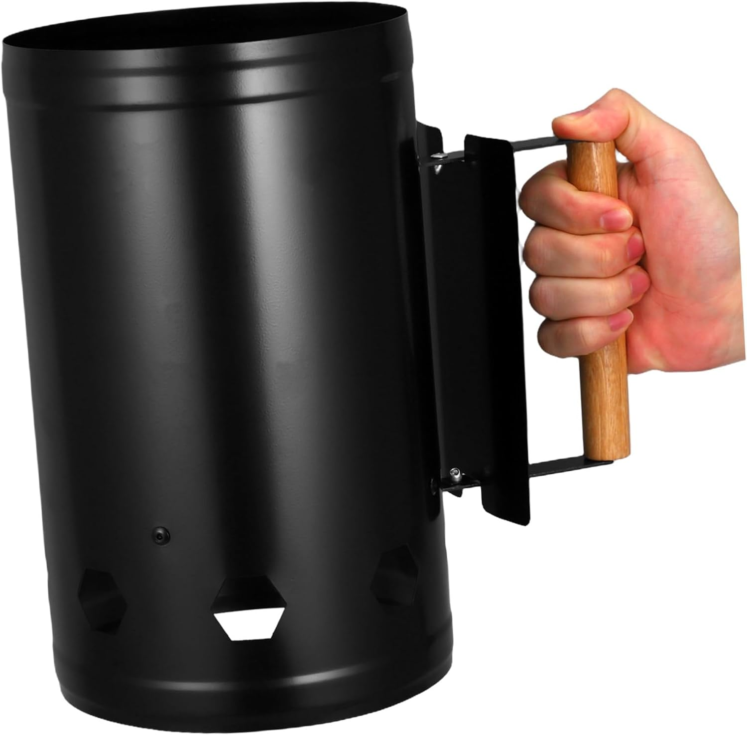 Garneck Charcoal Chimney Starter Barrel with Natural Wooden Handle Thickened Steel Burning Carbon Barrel for Outdoor BBQ Camping Six Air Inlets for Fast Ignition and Heat Random Color image number 1