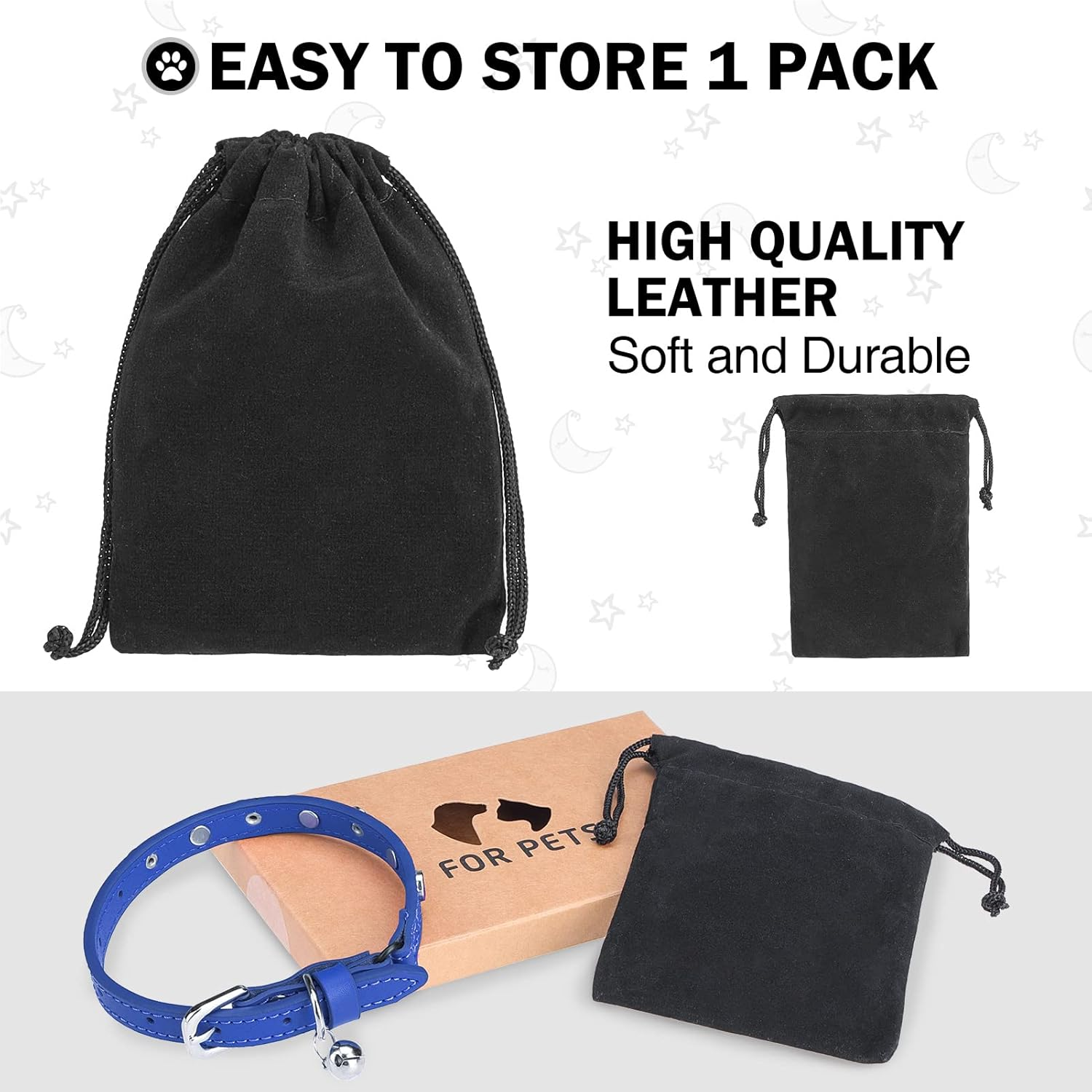 DILLYBUD Leather Cat Collars for Boy Girl Cats with Bell and Safety Elastic Belt, Personalized Star Moon Stud Adjustable Safe Buckle Collar Kitty Small Big Size 8-12 Inch, Blue (DIL-6119600_BLU) image number 2