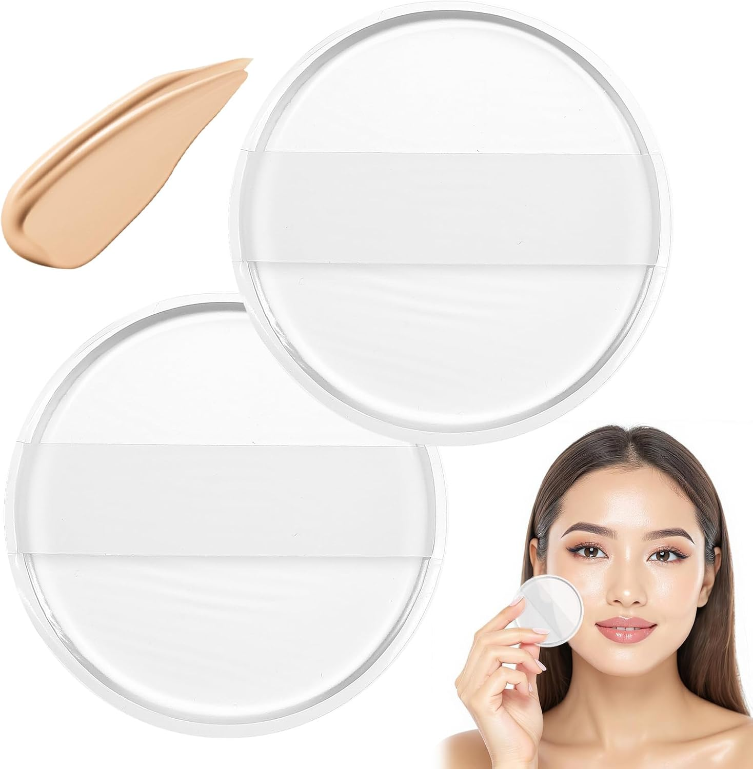 2Pcs Silicone Makeup Sponge, Clear round Powder Puff Washable Makeup Applicator for Women Girls Non-Absorbent Cosmetic Beauty Sponge for Foundation, Concealer, Cream, Blush, Highlighter image number 3