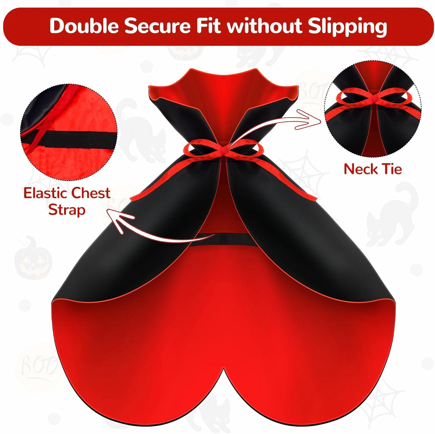 HSSPYY Halloween Dog Cape M (50Cm) &ndash; Vampire Cloak with Stand-Up Collar for Medium Dogs, Double Secure Fit (Neck & Chest), Durable & Comfortable Costume for Halloween Parties & Photos image number 1