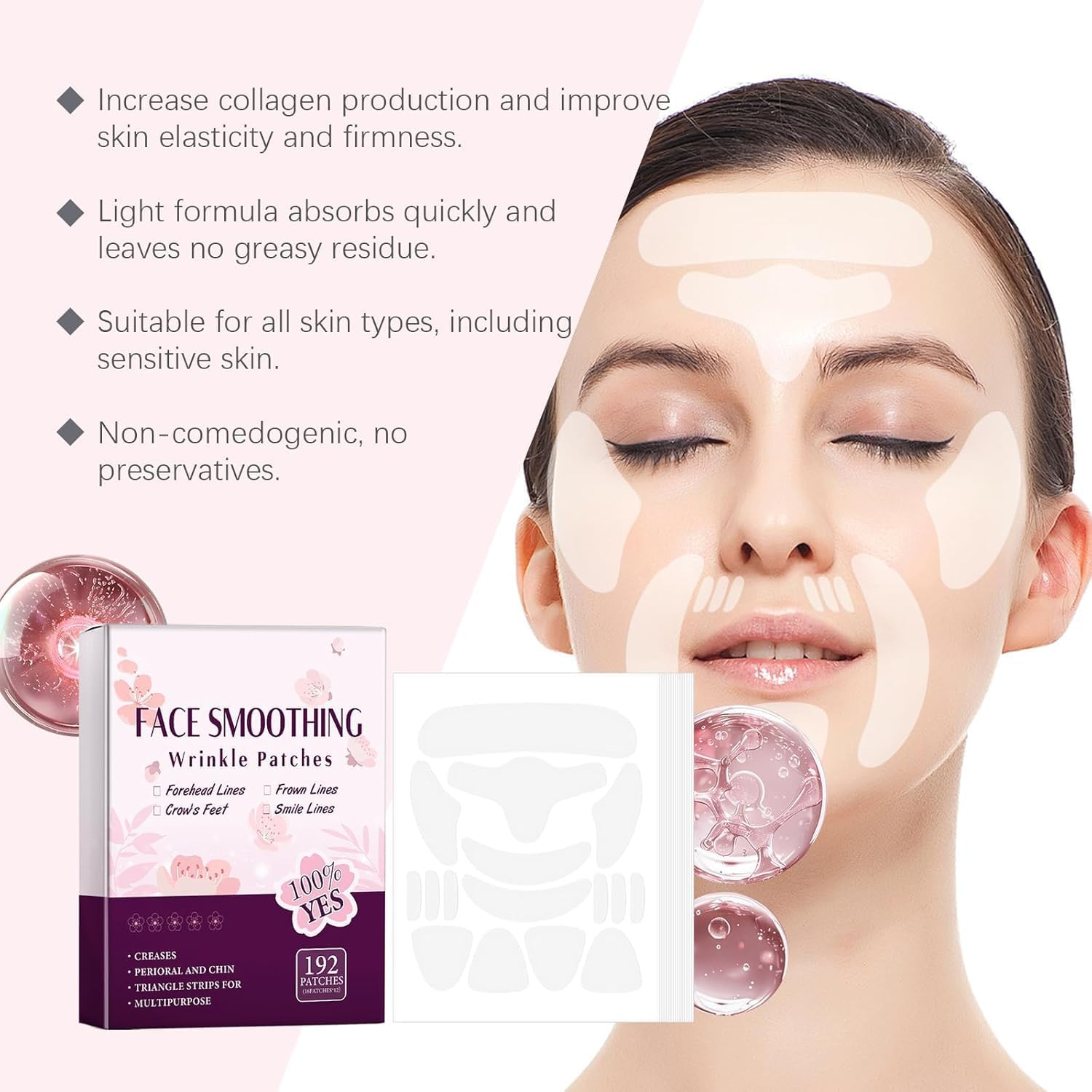 Face Wrinkle Patches - 192 Pcs Face Patches for Overnight to Reduce Forehead Wrinkles, Smile Lines, Fine Lines & Chin Wrinkles, anti Wrinkle Facial Patches for Women image number 3