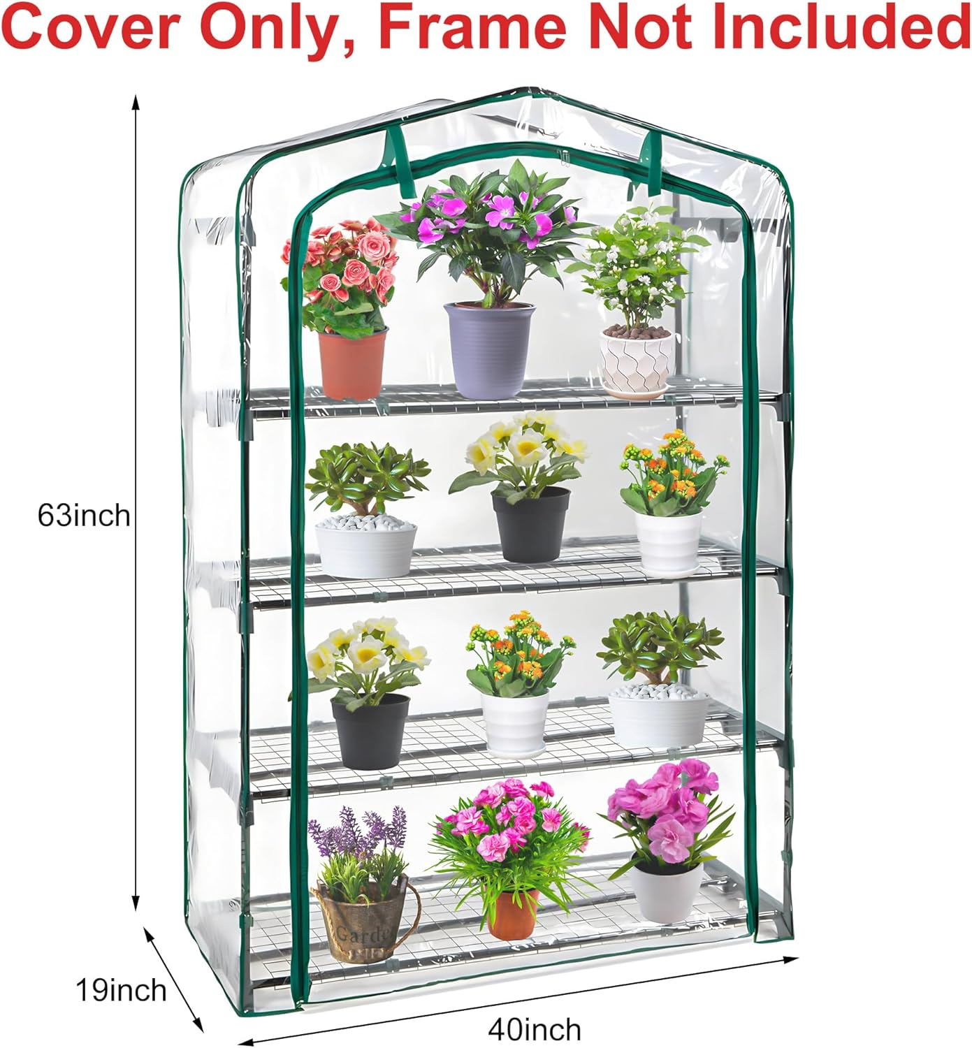 Extra Wide 4 Tier Greenhouse Replacement Cover- 63 X 40 X 19 Inch Clear PVC Plant Gardening Greenhouse Cover with Roll-Up Zipper Door for Gardening Plants Flowers (Frame Not Include) image number 6