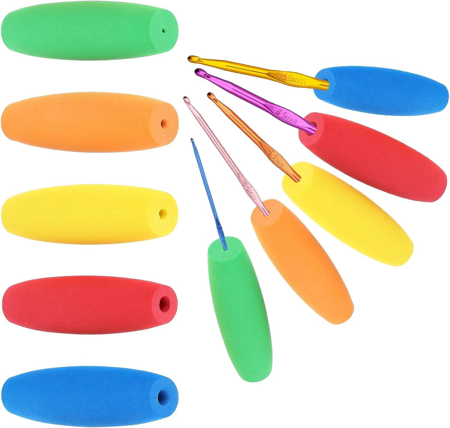 Linyongc EVA Crochet Hook Grips, 5Pcs Anti-Slip, Soft, Fits 2Mm-10Mm Hooks, Green, Orange, Yellow, Red, Blue image number 4