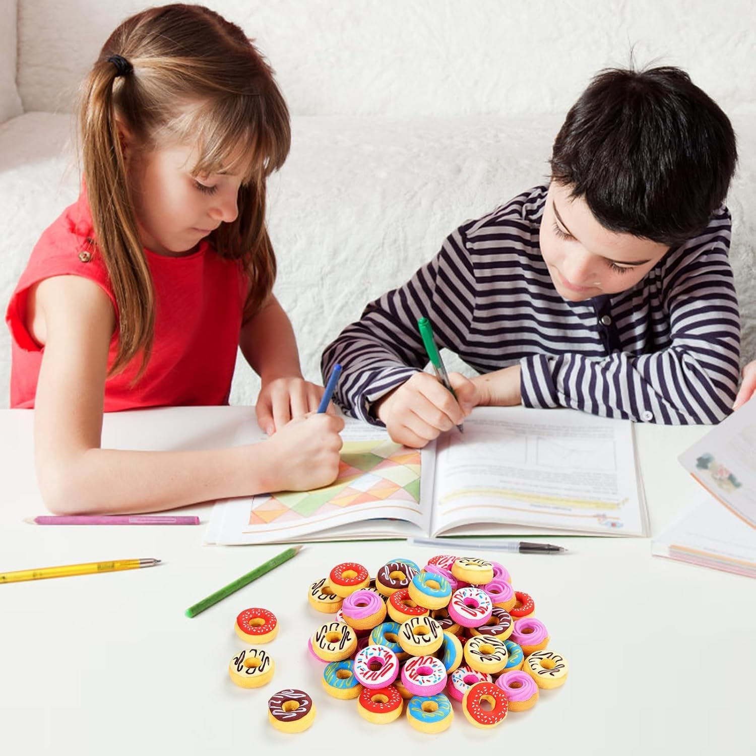 50 Pcs Donut Erasers for Kids, 3D Adorable Food Mini Erasers, Innovative Pencil Erasers for Party Favors, Children&rsquo;S Presents & Art Supplies image number 5